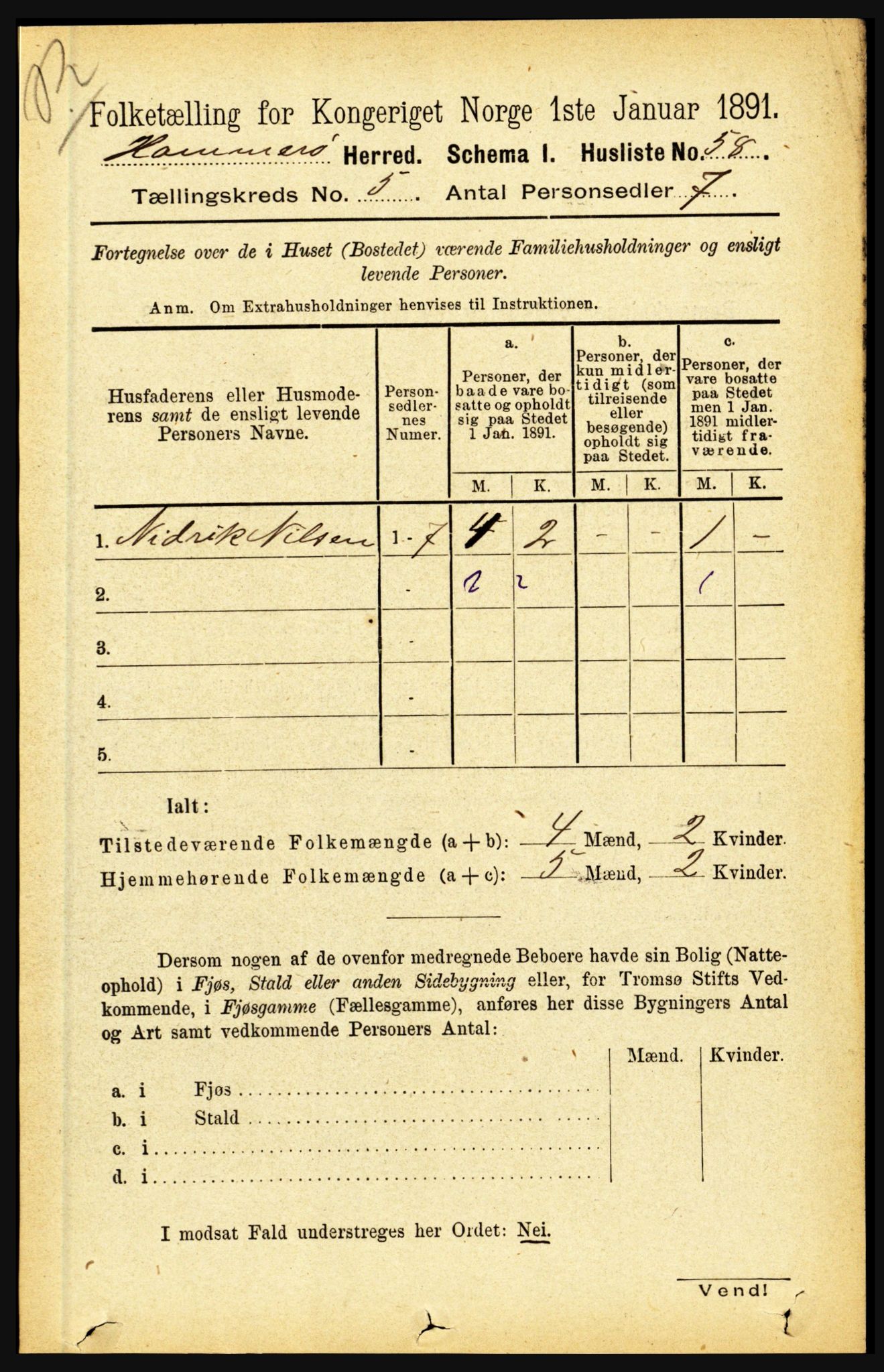 RA, 1891 census for 1849 Hamarøy, 1891, p. 2465