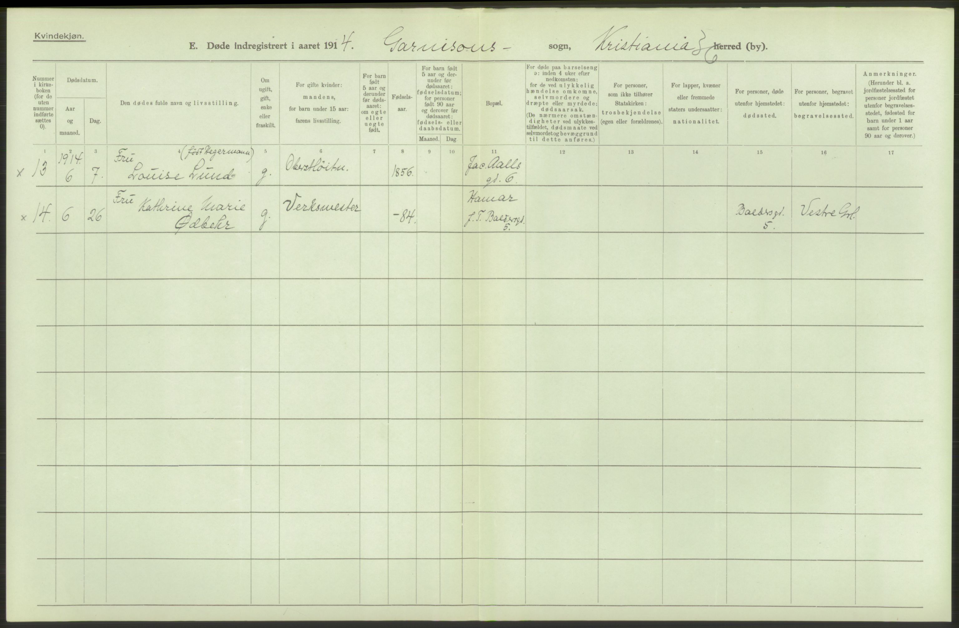 Statistisk sentralbyrå, Sosiodemografiske emner, Befolkning, AV/RA-S-2228/D/Df/Dfb/Dfbd/L0008: Kristiania: Døde, 1914, p. 32