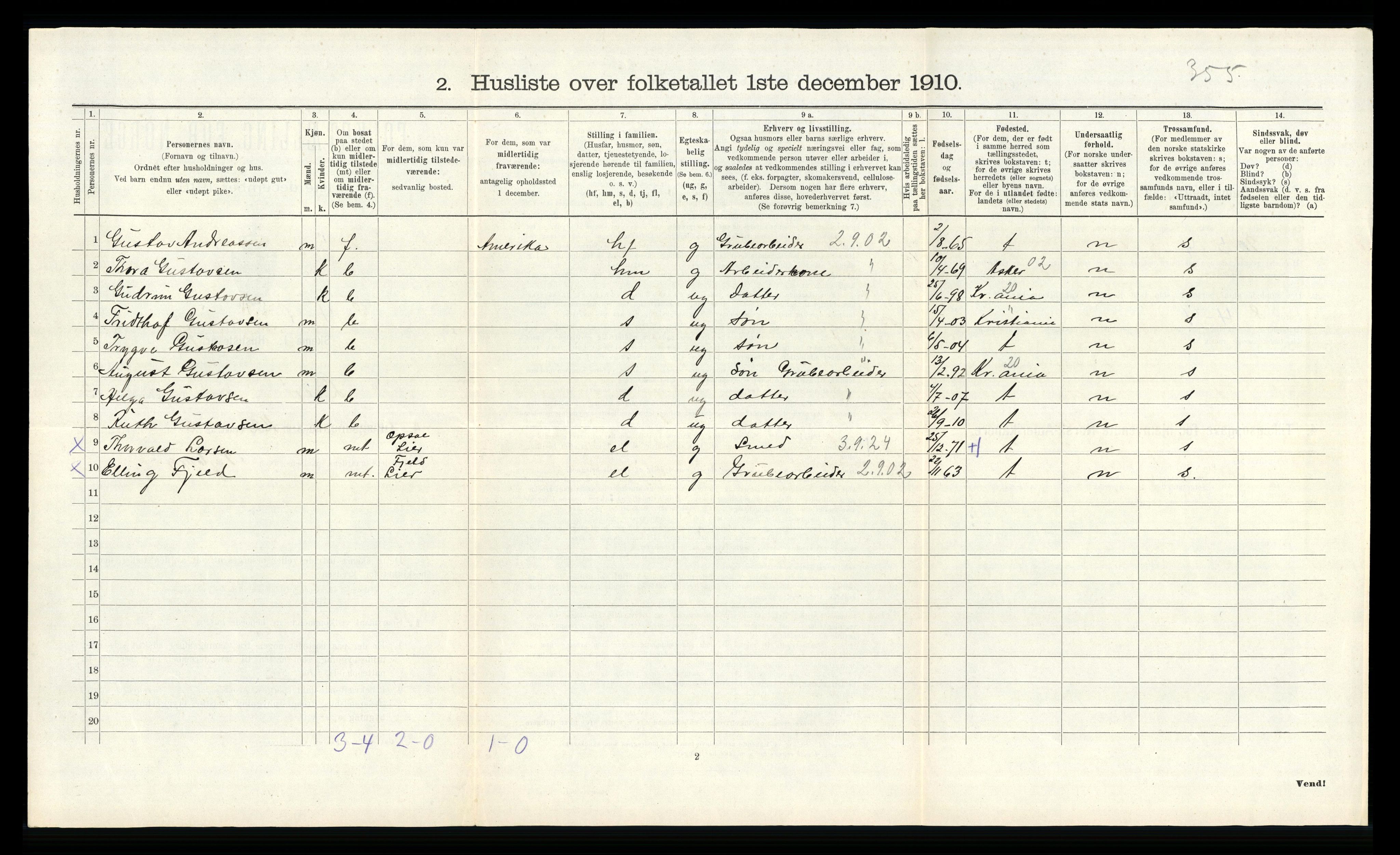 RA, 1910 census for Lier, 1910, p. 2347