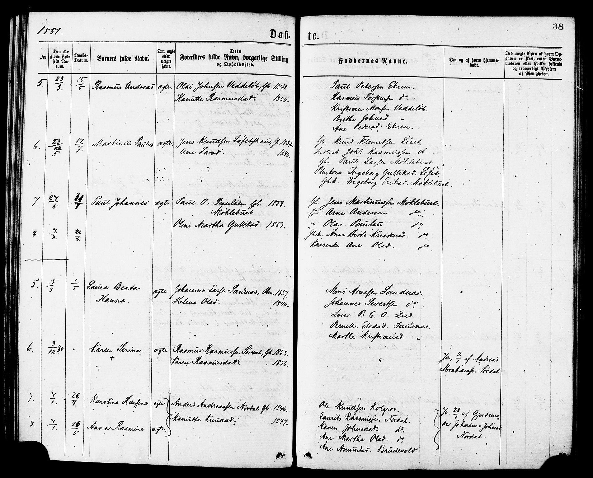 Ministerialprotokoller, klokkerbøker og fødselsregistre - Møre og Romsdal, AV/SAT-A-1454/502/L0024: Parish register (official) no. 502A02, 1873-1884, p. 38