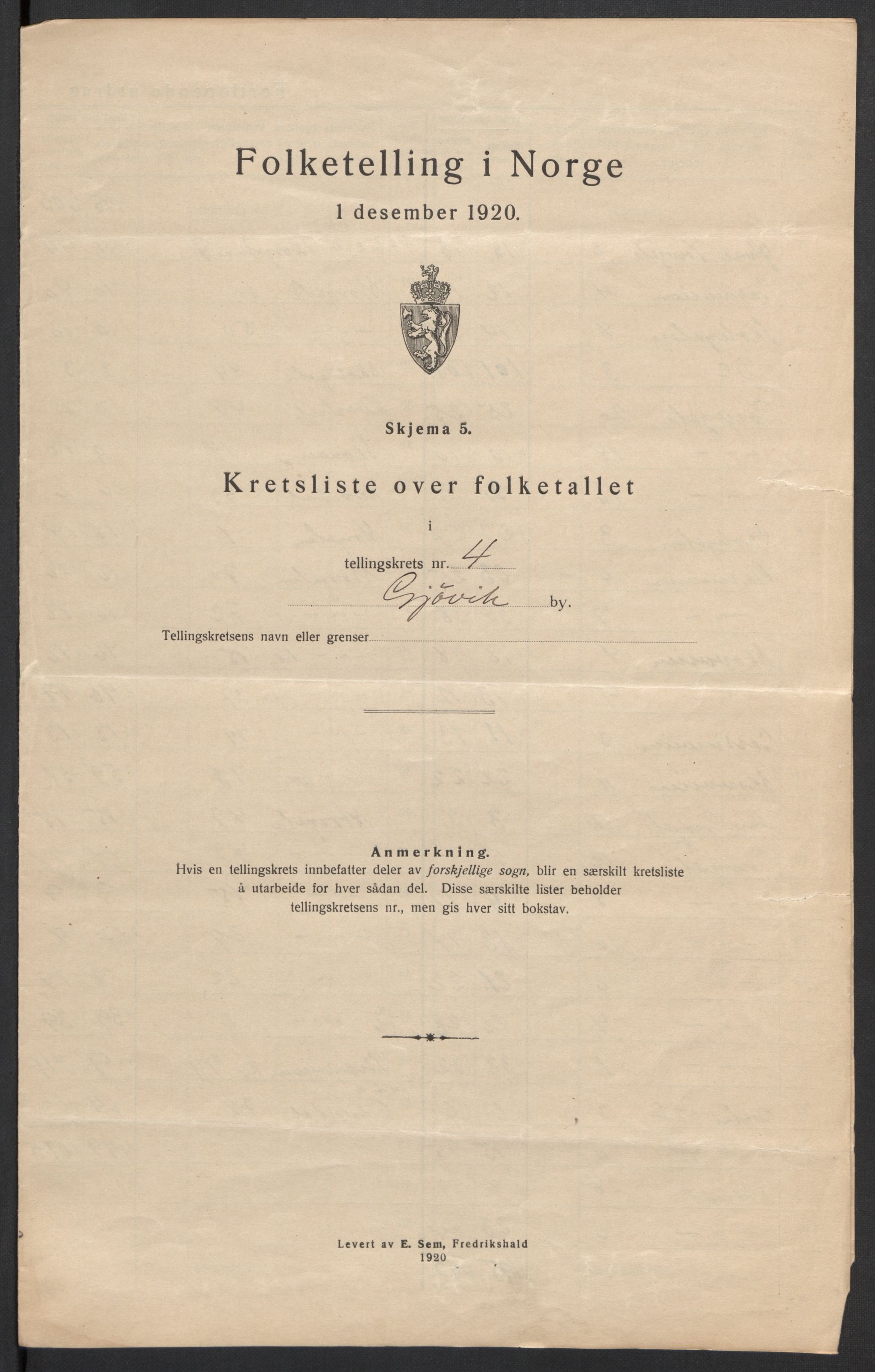 SAH, 1920 census for Gjøvik, 1920, p. 15