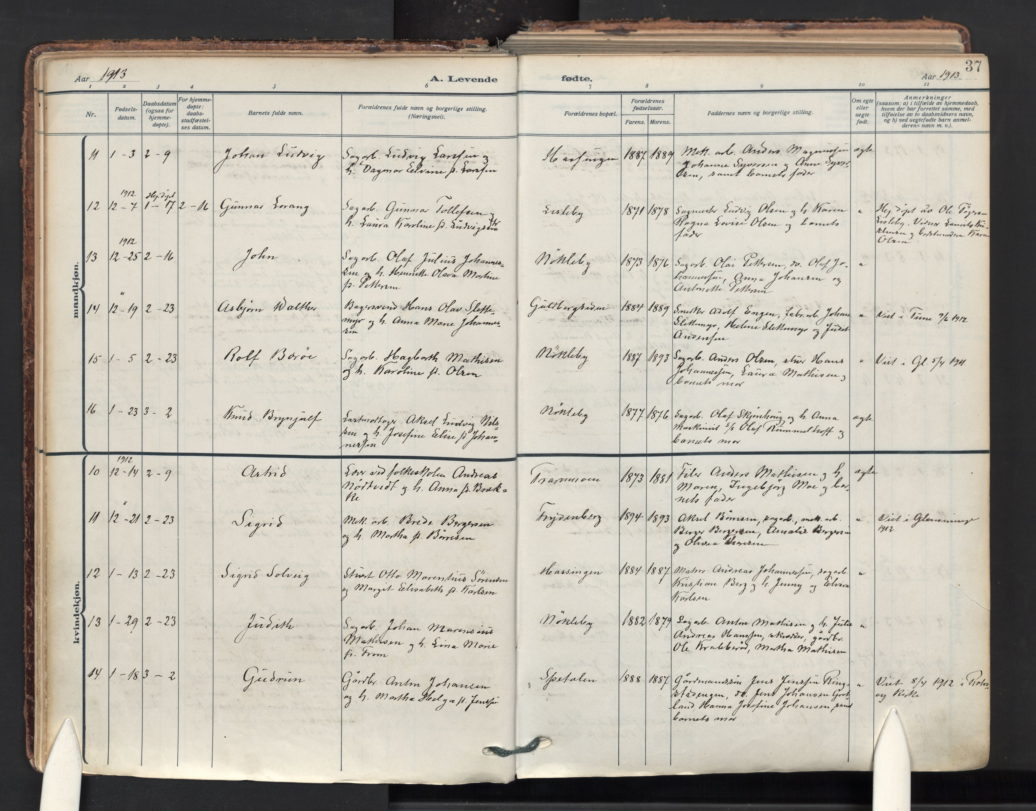 Glemmen prestekontor Kirkebøker, AV/SAO-A-10908/F/Fa/L0017: Parish register (official) no. 17, 1911-1936, p. 37