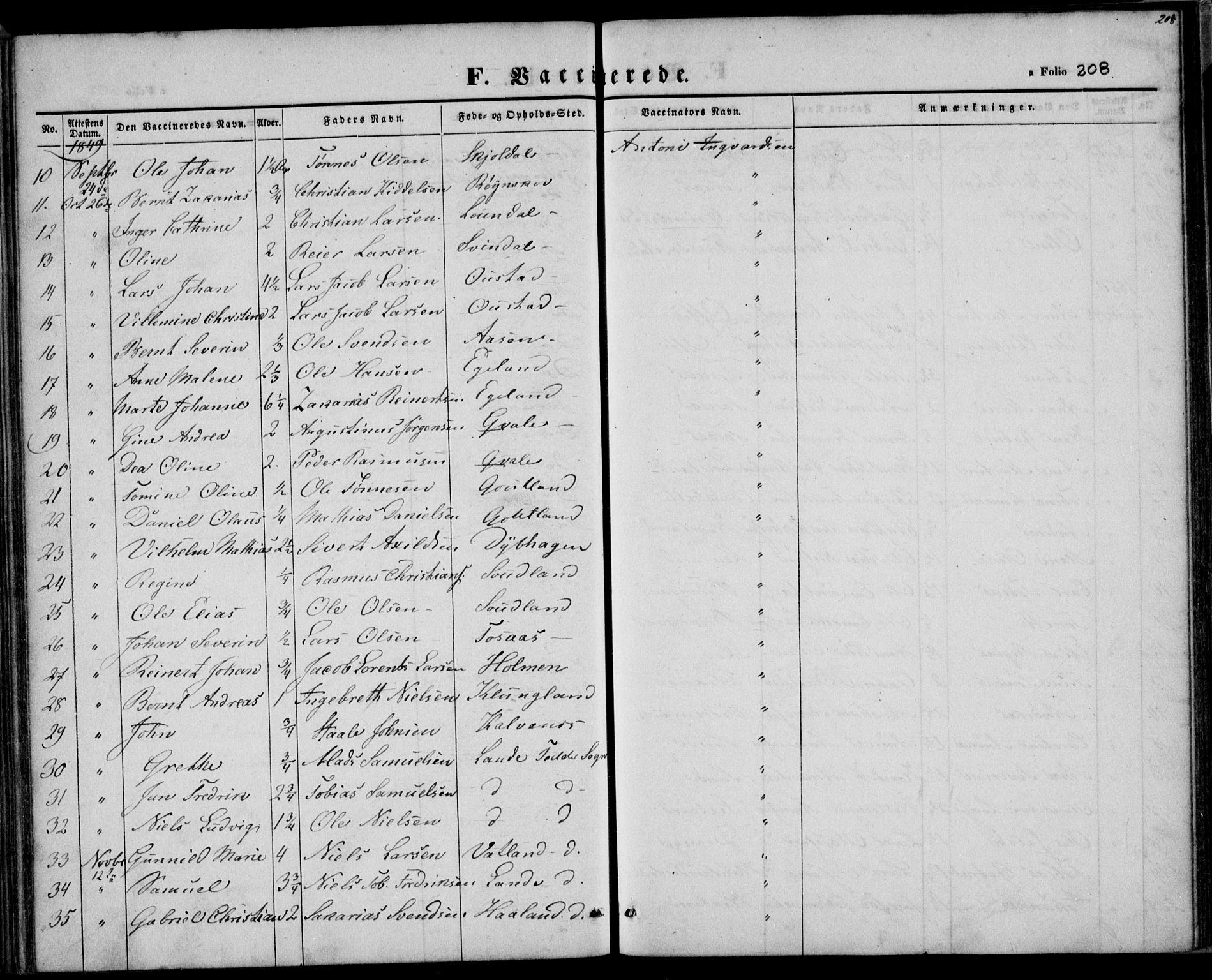 Herad sokneprestkontor, SAK/1111-0018/F/Fa/Faa/L0004: Parish register (official) no. A 4, 1844-1853, p. 208