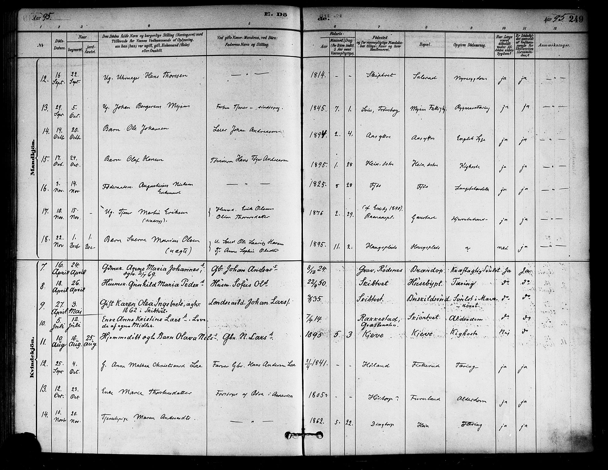 Eidsberg prestekontor Kirkebøker, AV/SAO-A-10905/F/Fa/L0012: Parish register (official) no. I 12, 1879-1901, p. 249