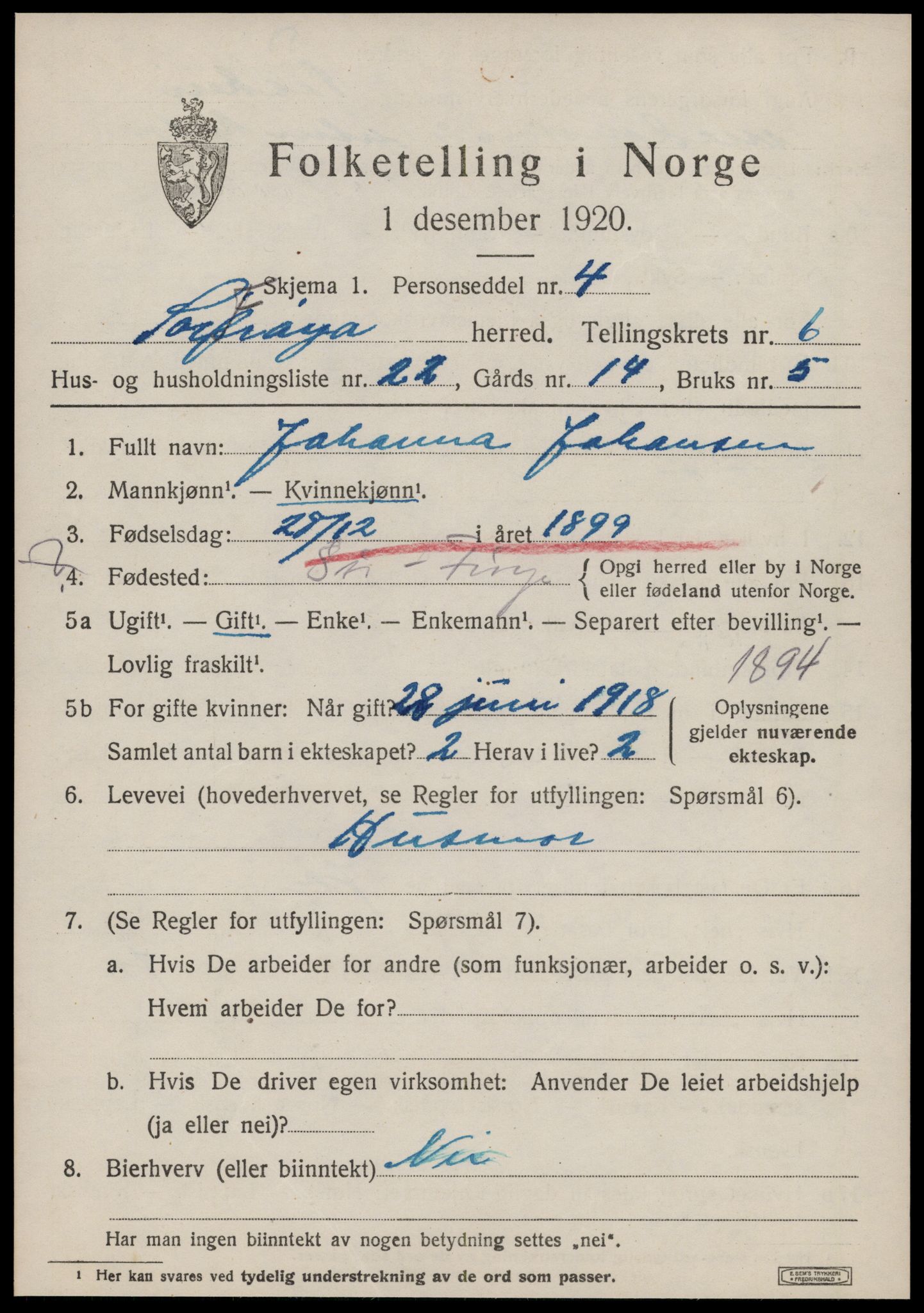 SAT, 1920 census for Sør-Frøya, 1920, p. 5431