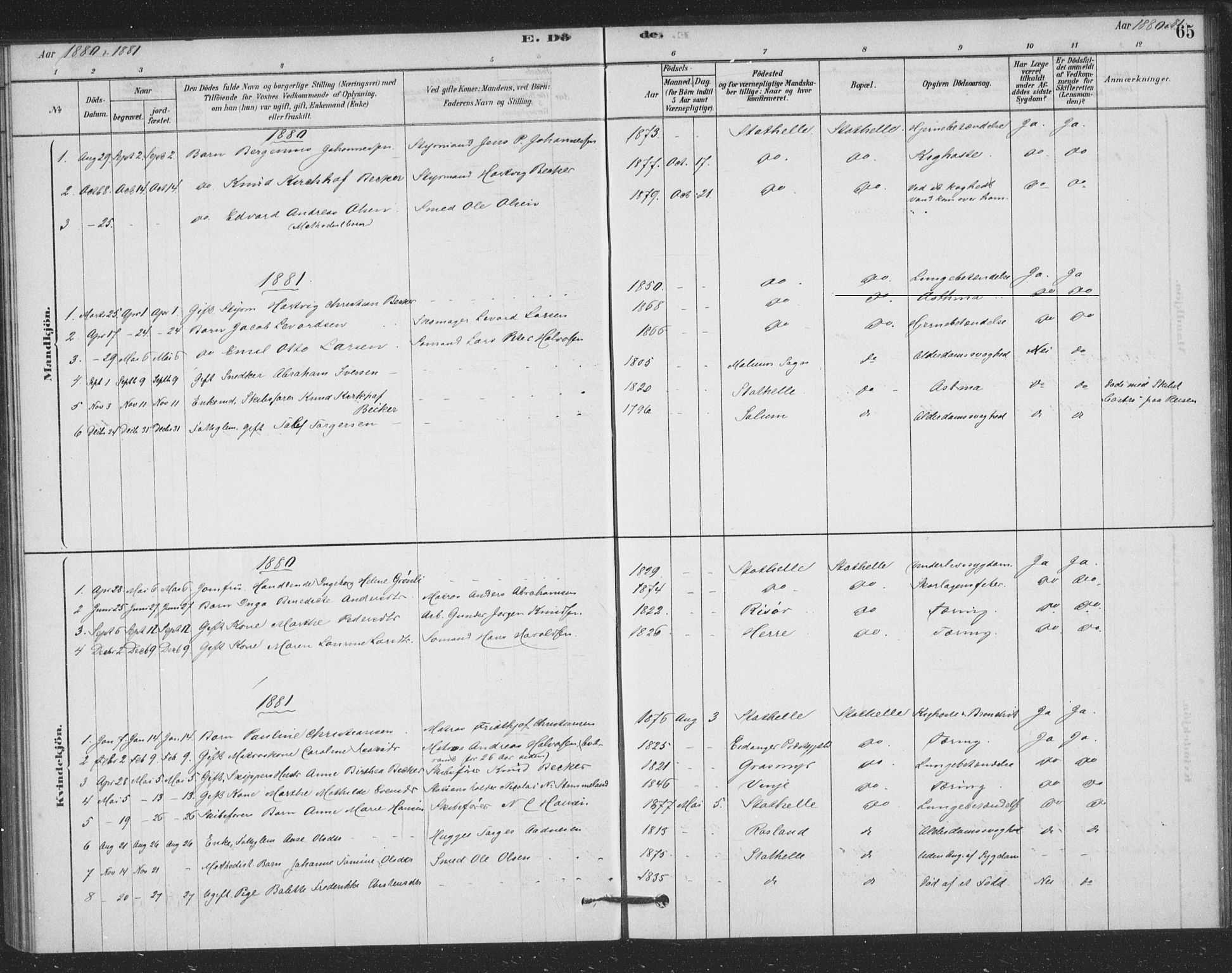 Bamble kirkebøker, AV/SAKO-A-253/F/Fb/L0001: Parish register (official) no. II 1, 1878-1899, p. 65