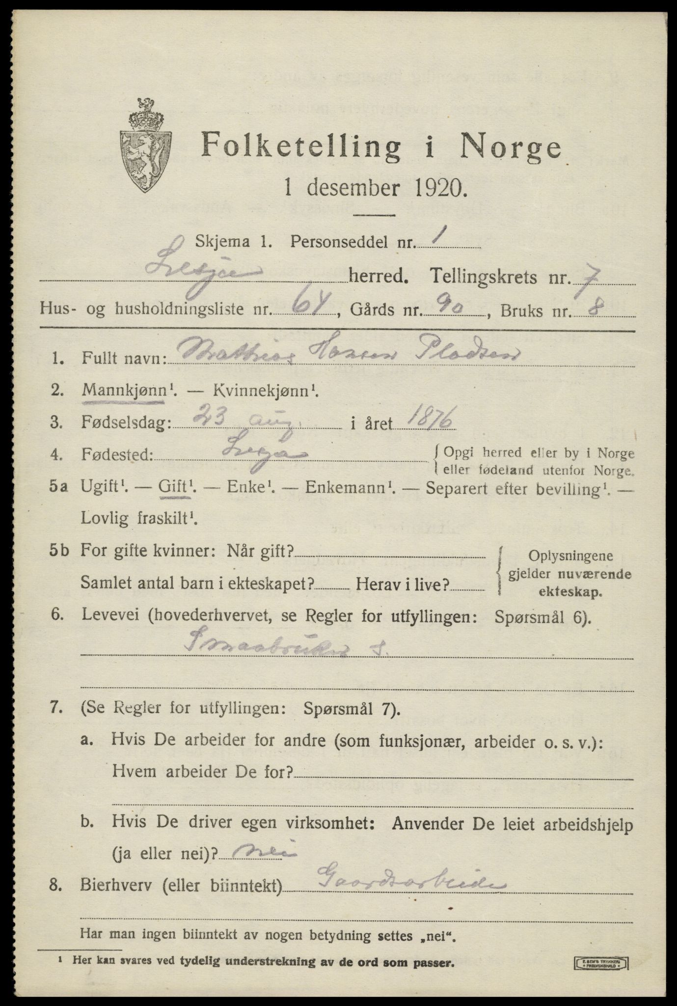 SAH, 1920 census for Lesja, 1920, p. 4602