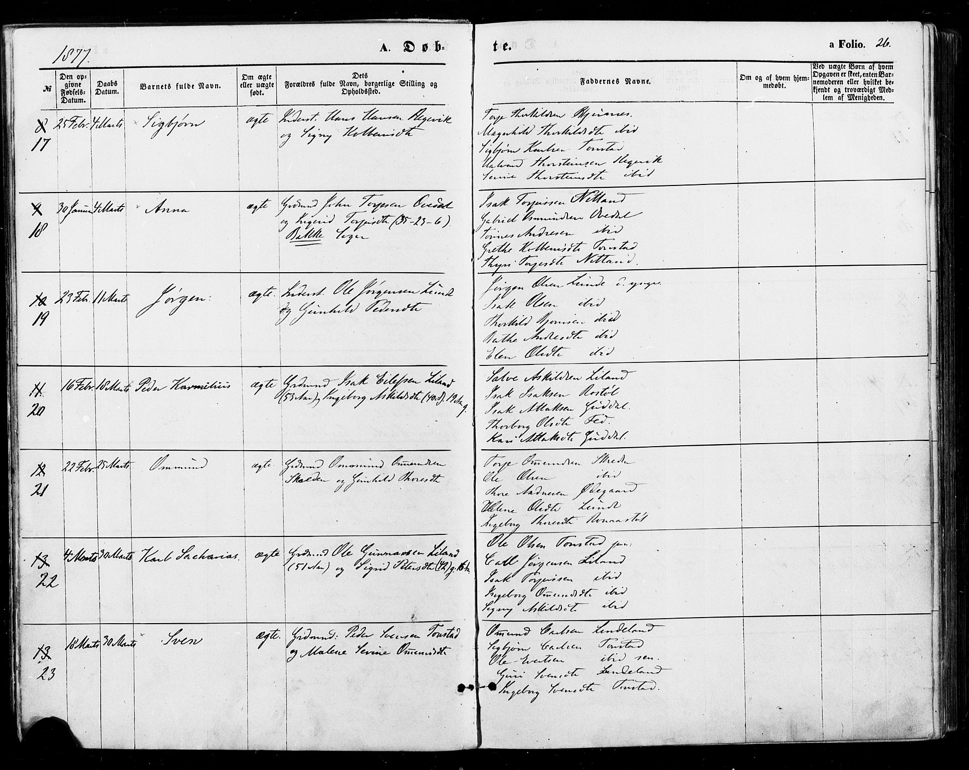 Sirdal sokneprestkontor, AV/SAK-1111-0036/F/Fa/Fab/L0003: Parish register (official) no. A 3, 1874-1886, p. 26