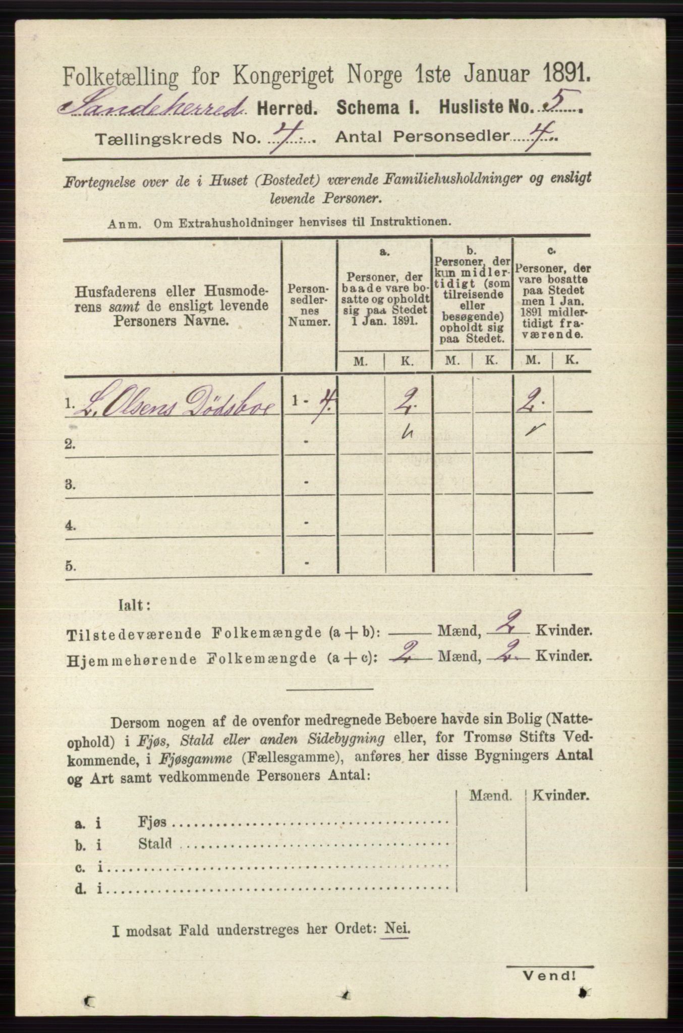 RA, 1891 census for 0724 Sandeherred, 1891, p. 2285