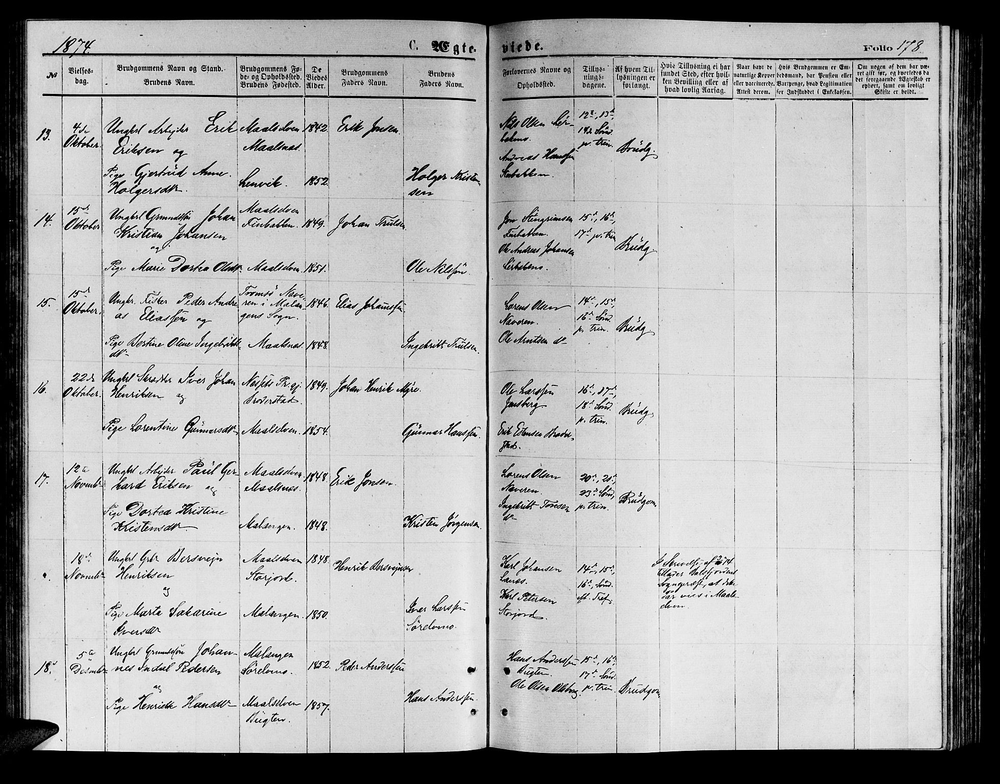 Målselv sokneprestembete, SATØ/S-1311/G/Ga/Gab/L0003klokker: Parish register (copy) no. 3, 1874-1885, p. 178