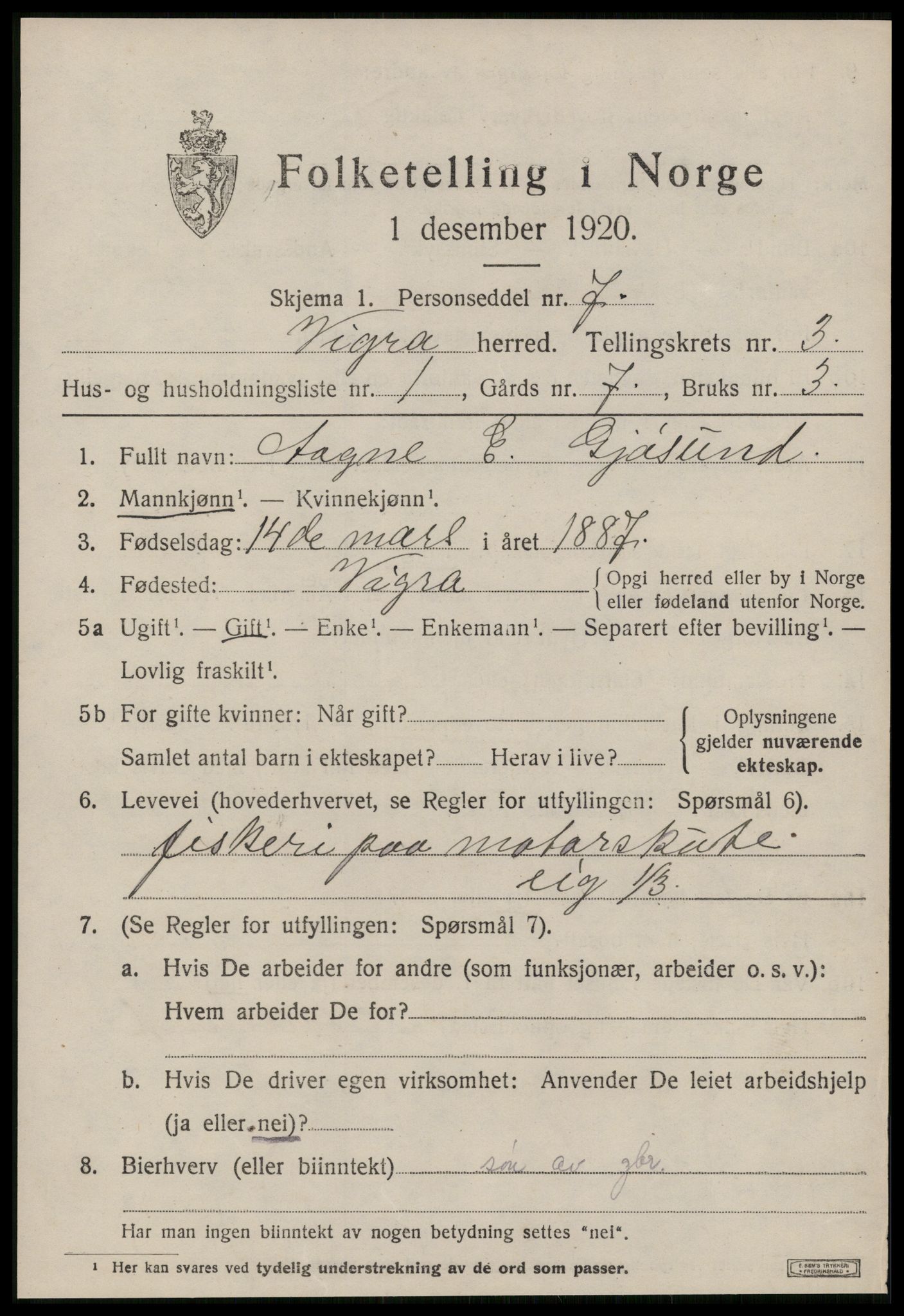 SAT, 1920 census for Vigra, 1920, p. 1262