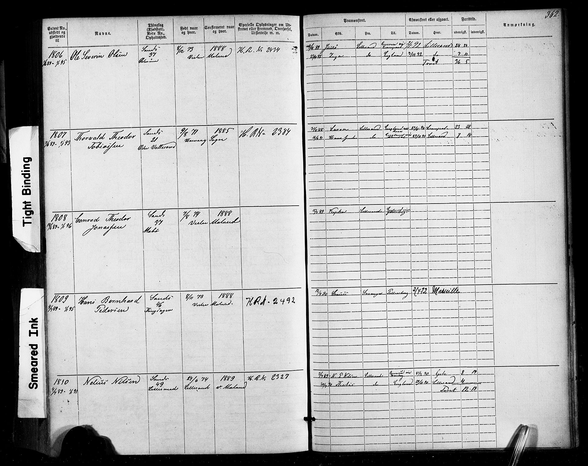 Lillesand mønstringskrets, SAK/2031-0014/F/Fa/L0002: Annotasjonsrulle nr 1-1910 med register, W-8, 1868-1891, p. 371