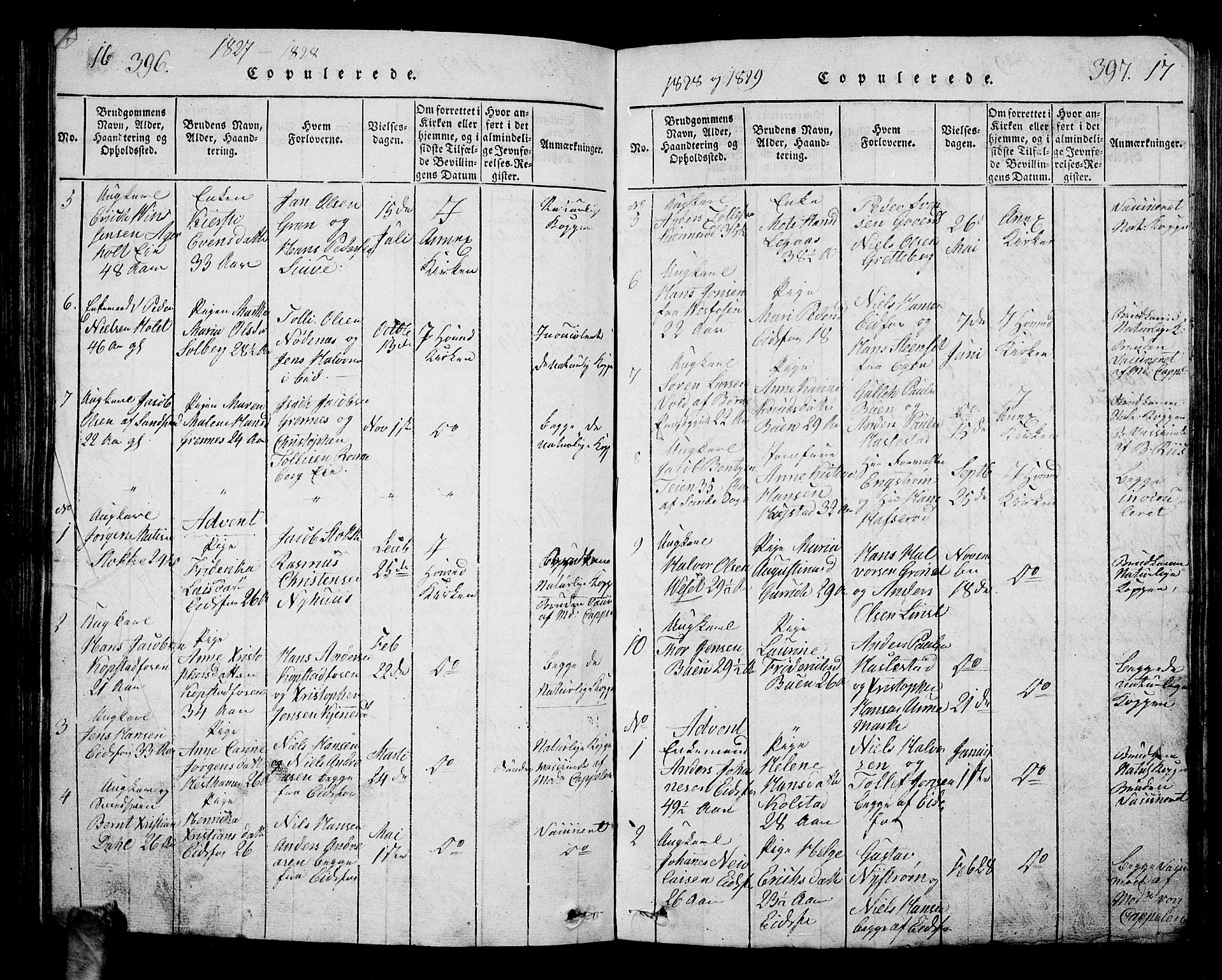 Hof kirkebøker, AV/SAKO-A-64/G/Ga/L0001: Parish register (copy) no. I 1, 1814-1844, p. 396-397