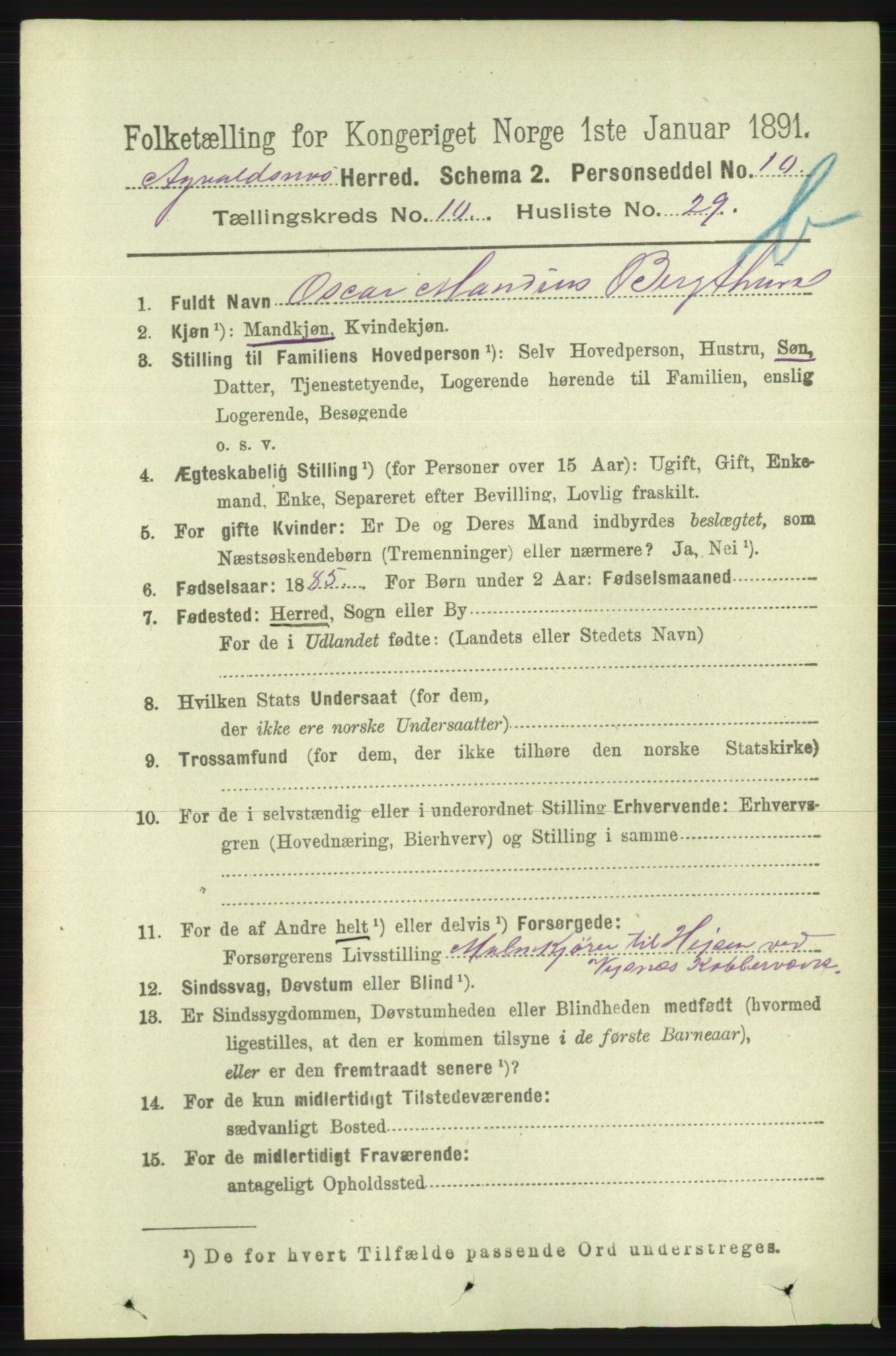 RA, 1891 census for 1147 Avaldsnes, 1891, p. 6134