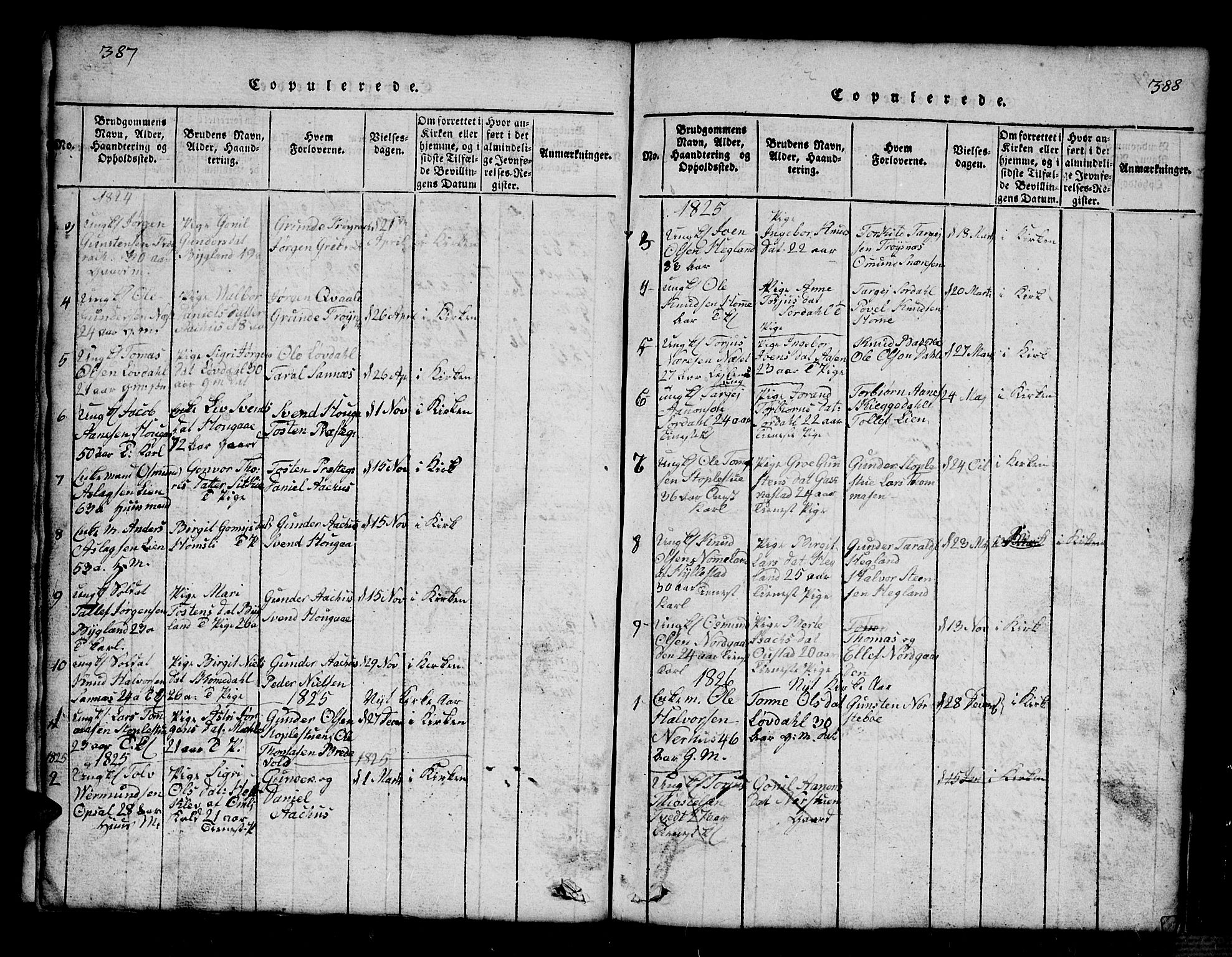 Bygland sokneprestkontor, SAK/1111-0006/F/Fb/Fbb/L0001: Parish register (copy) no. B 1, 1816-1843, p. 388-389