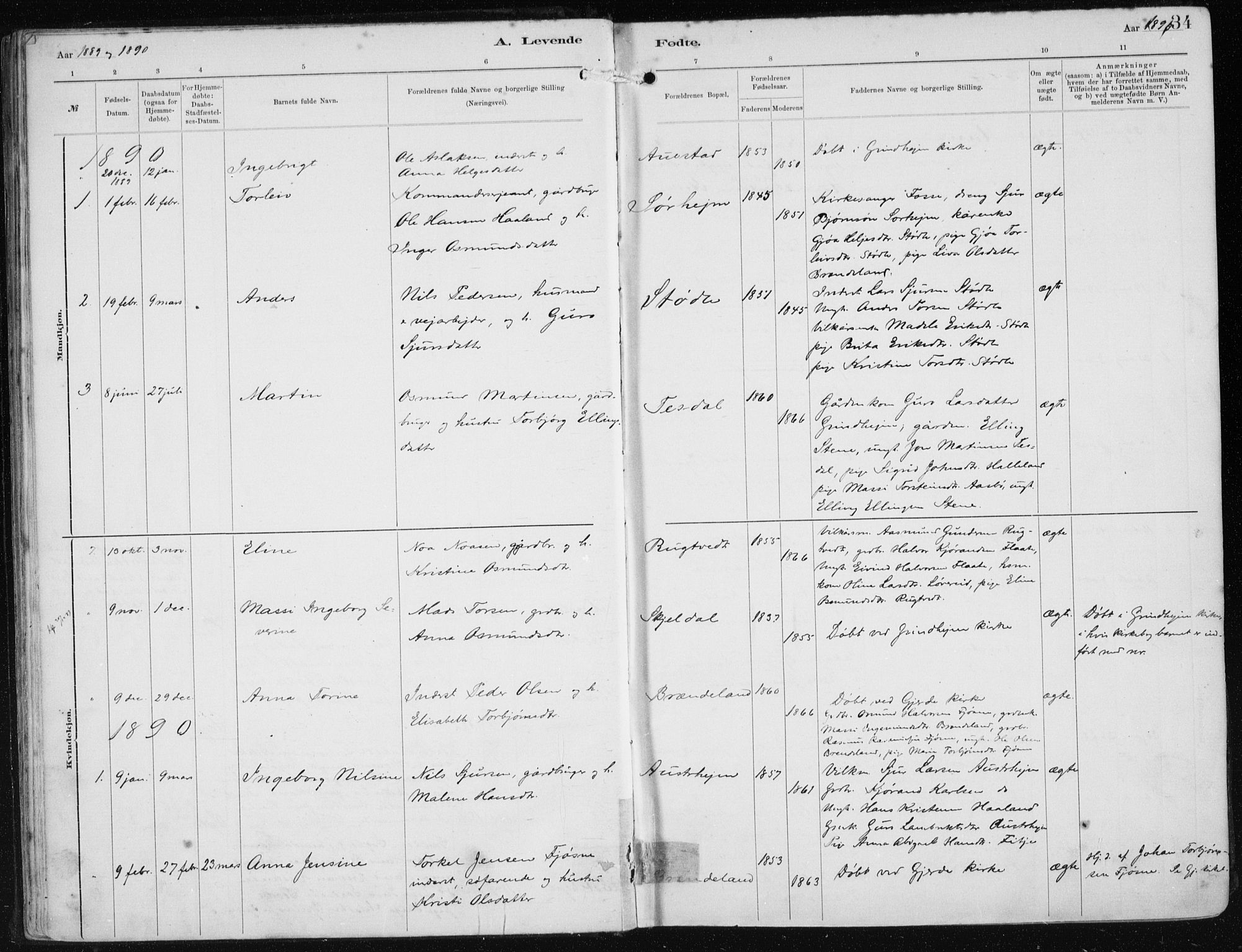 Etne sokneprestembete, SAB/A-75001/H/Haa: Parish register (official) no. B  1, 1879-1919, p. 34