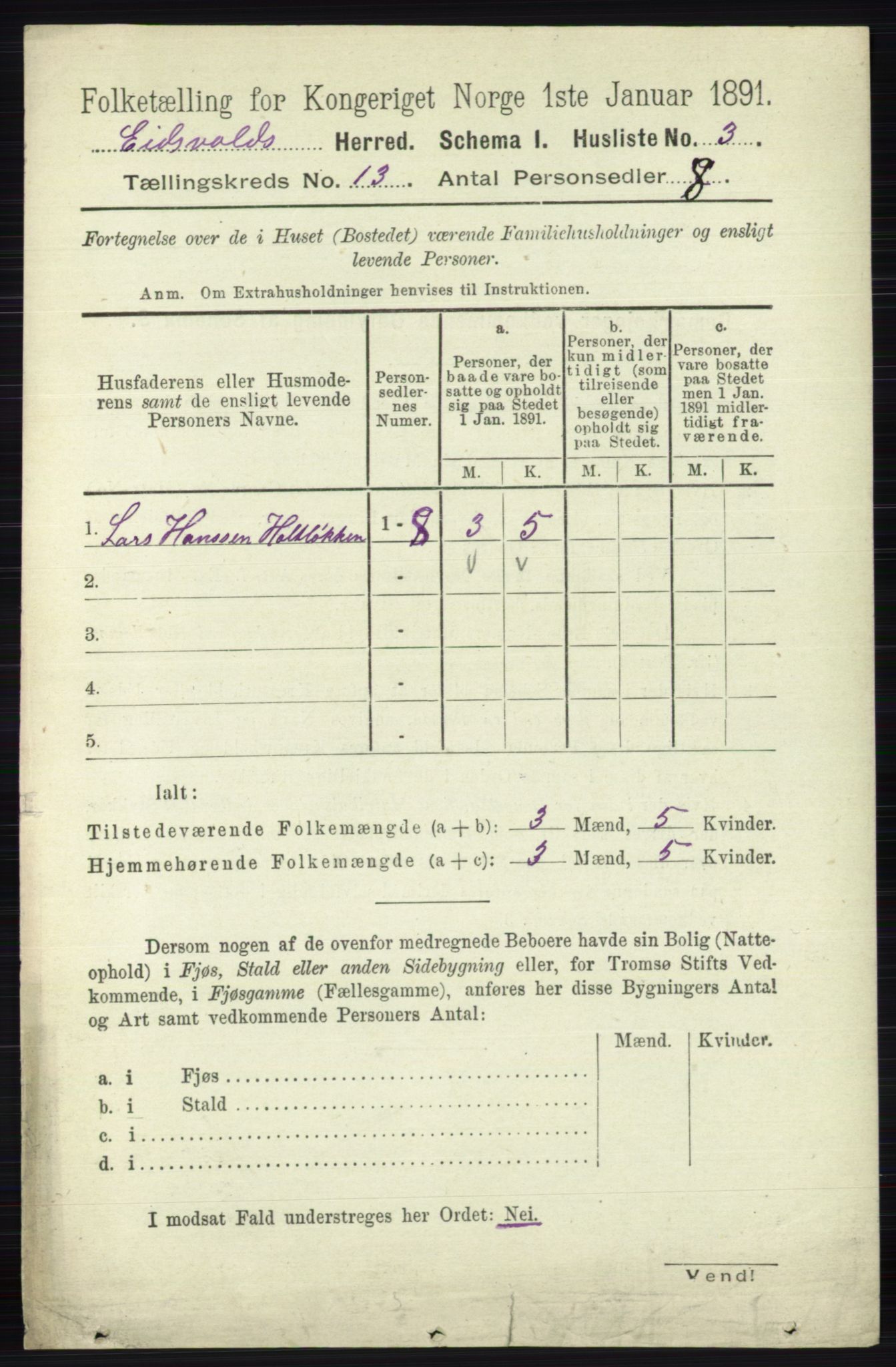 RA, 1891 census for 0237 Eidsvoll, 1891, p. 8946