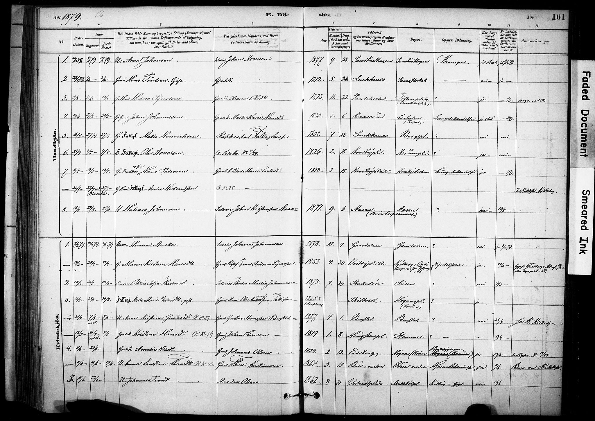 Rakkestad prestekontor Kirkebøker, AV/SAO-A-2008/F/Fc/L0001: Parish register (official) no. III 1, 1878-1905, p. 161