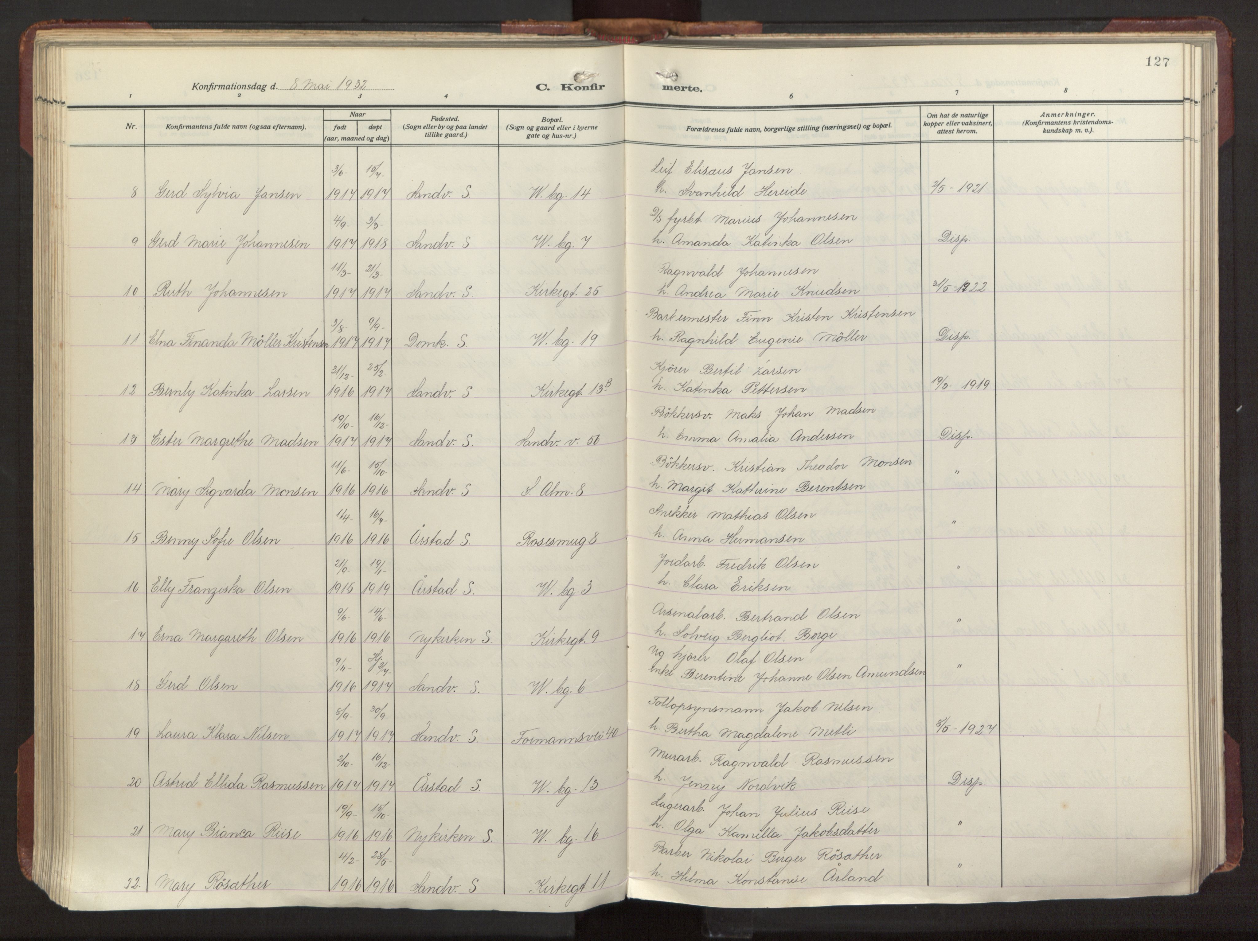 Sandviken Sokneprestembete, AV/SAB-A-77601/H/Ha/L0013: Parish register (official) no. C 4, 1926-1943, p. 127