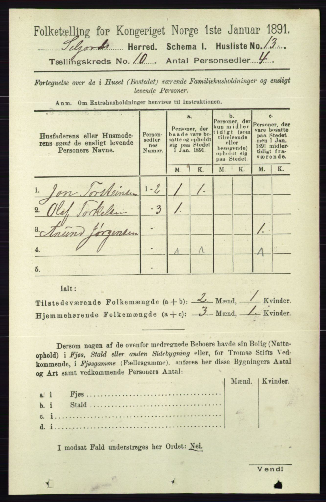 RA, 1891 census for 0828 Seljord, 1891, p. 3416