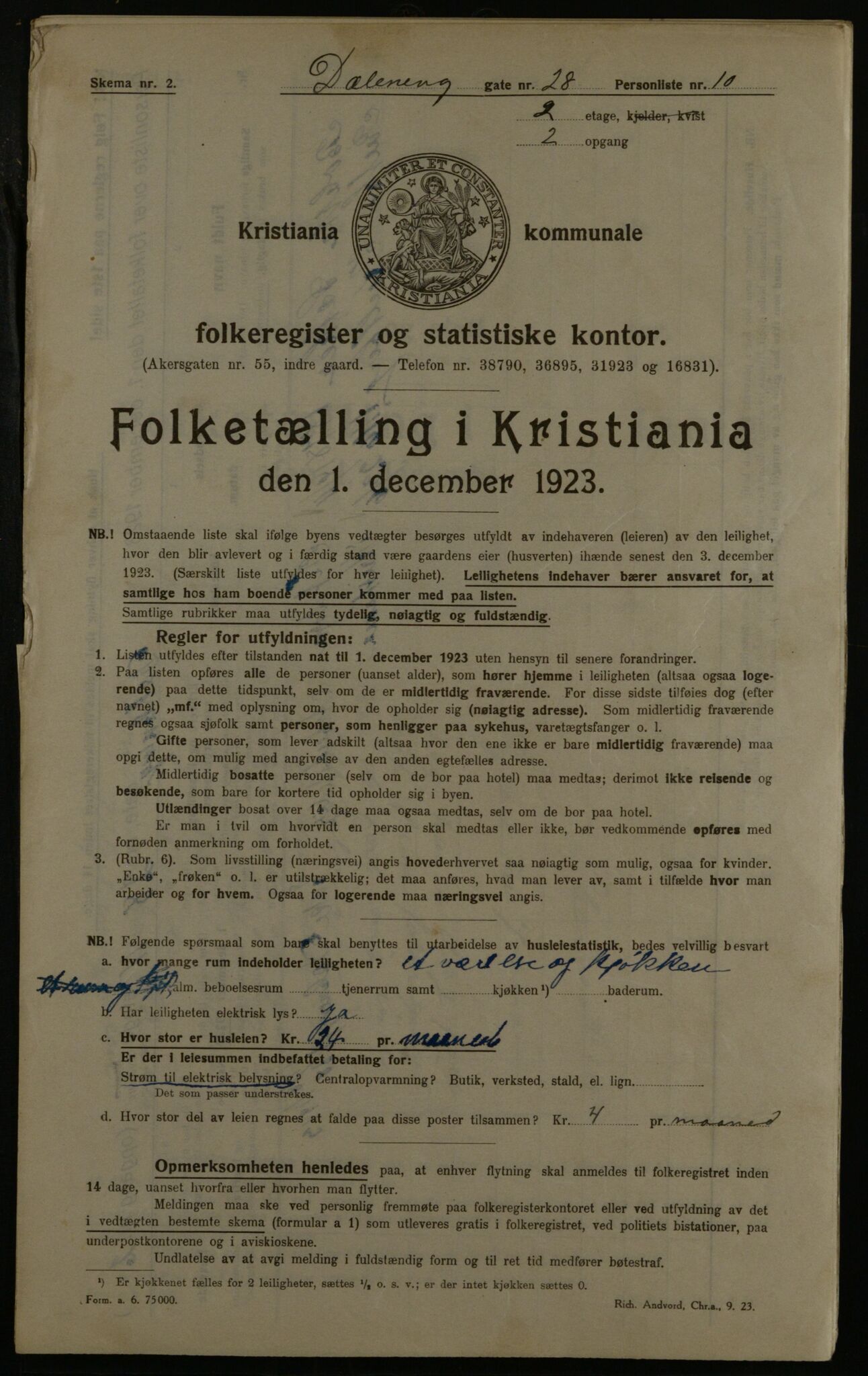 OBA, Municipal Census 1923 for Kristiania, 1923, p. 19668