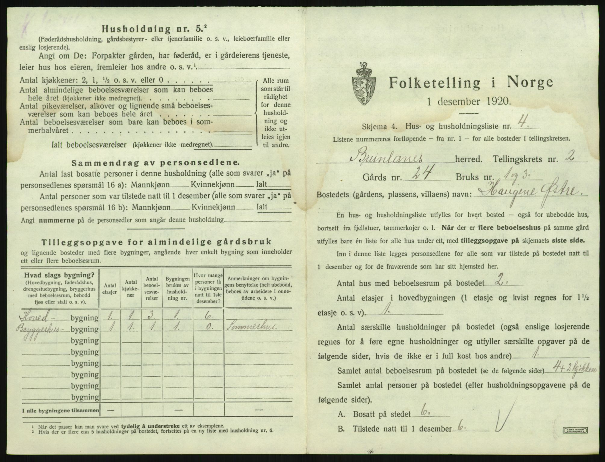 SAKO, 1920 census for Brunlanes, 1920, p. 319