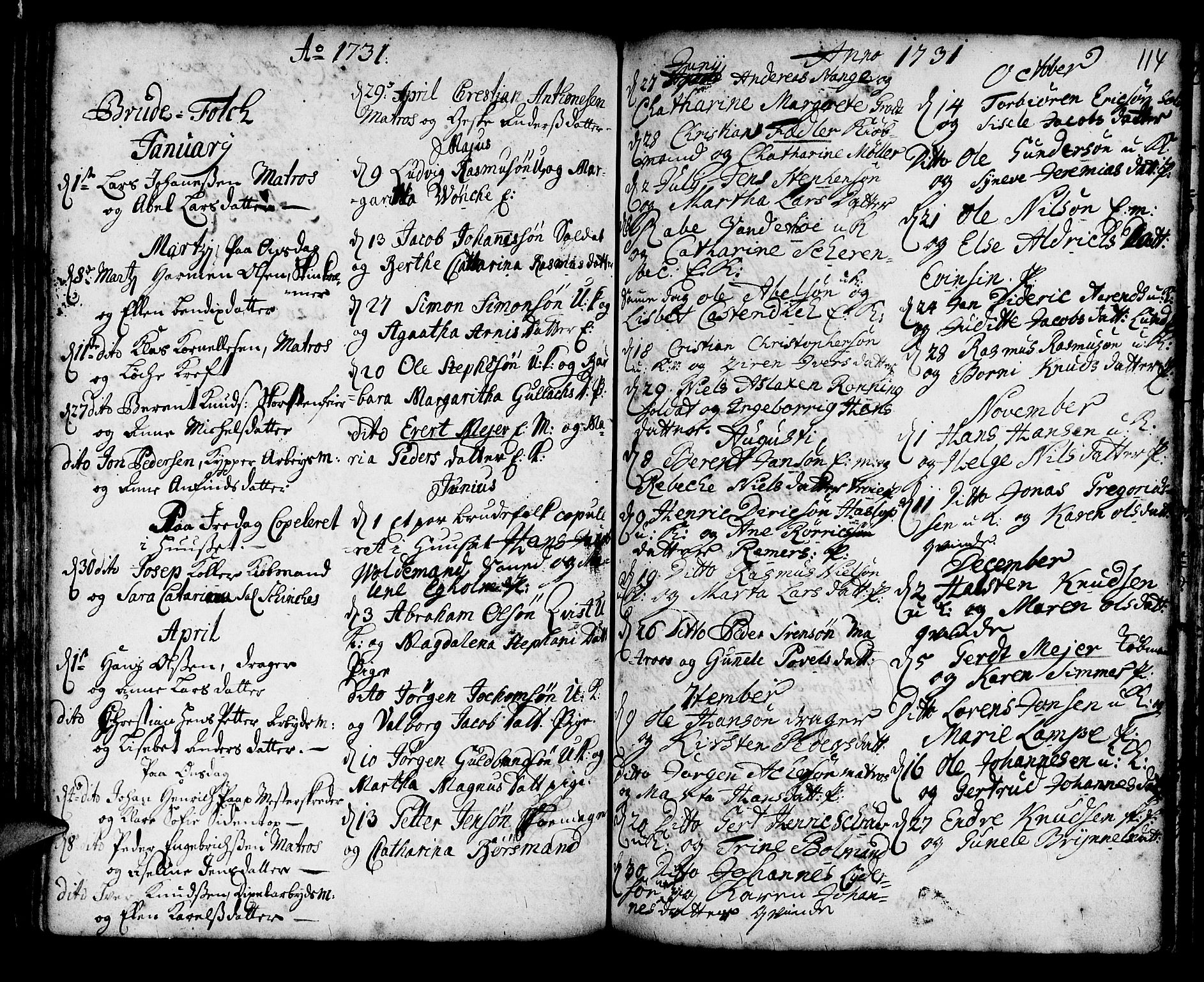 Korskirken sokneprestembete, SAB/A-76101/H/Haa/L0008: Parish register (official) no. A 8, 1698-1747, p. 114