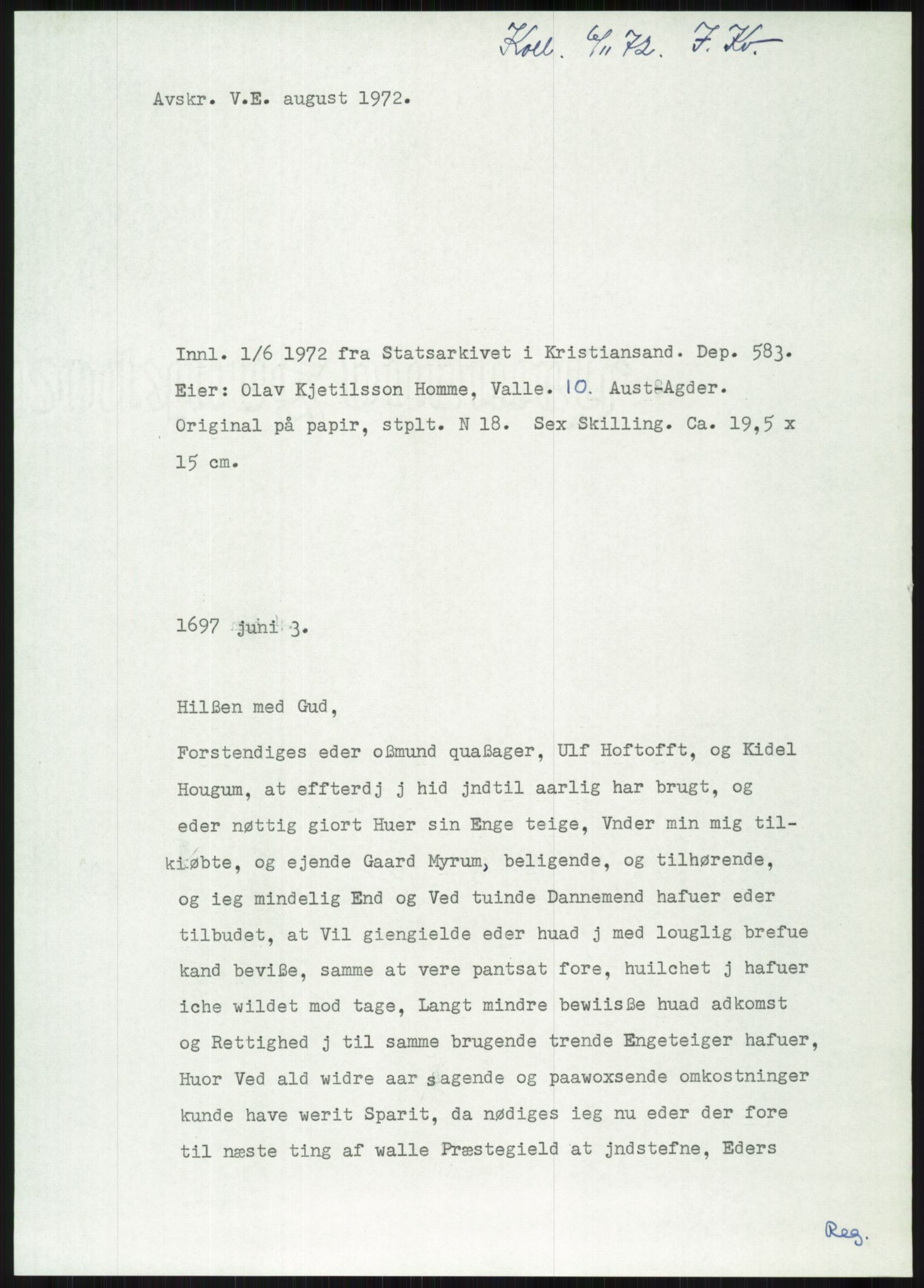 Samlinger til kildeutgivelse, Diplomavskriftsamlingen, AV/RA-EA-4053/H/Ha, p. 2496