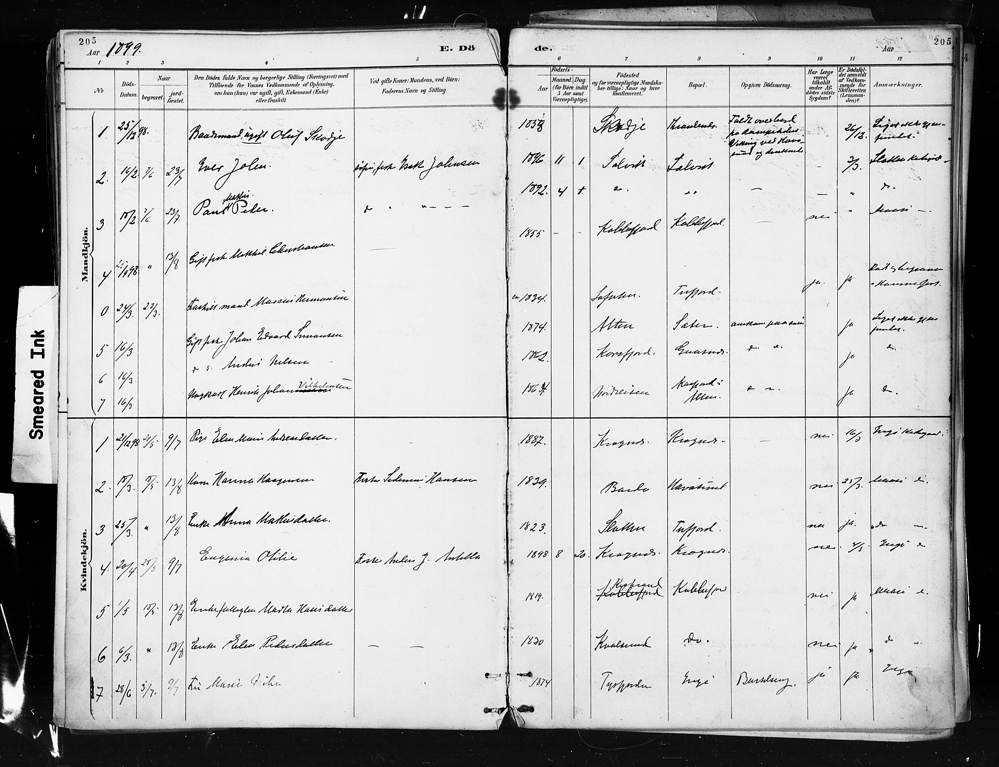 Måsøy sokneprestkontor, SATØ/S-1348/H/Ha/L0005kirke: Parish register (official) no. 5, 1892-1902, p. 205