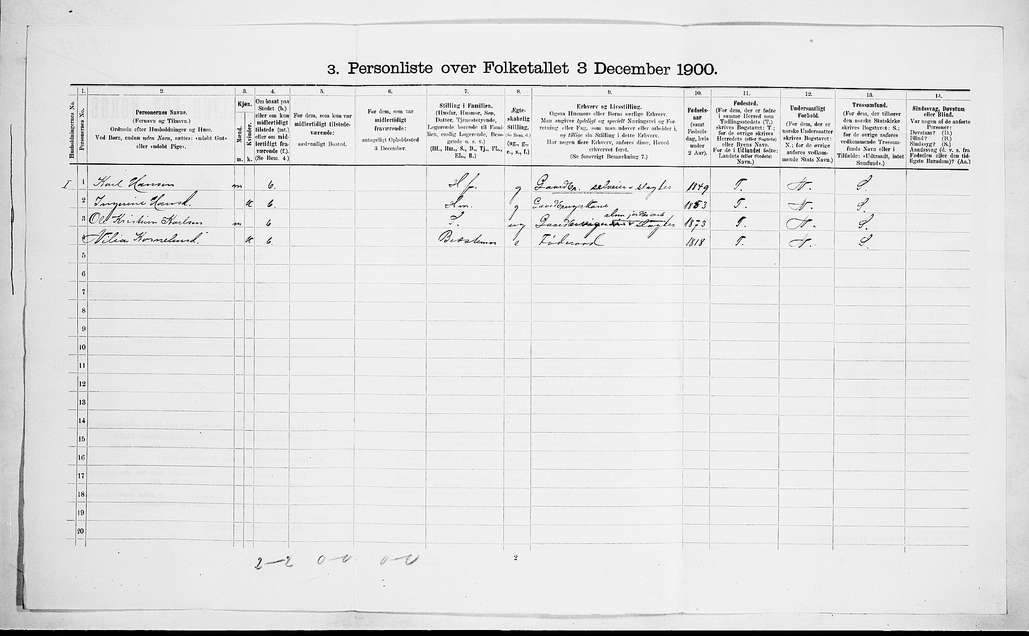 RA, 1900 census for Brunlanes, 1900, p. 1159