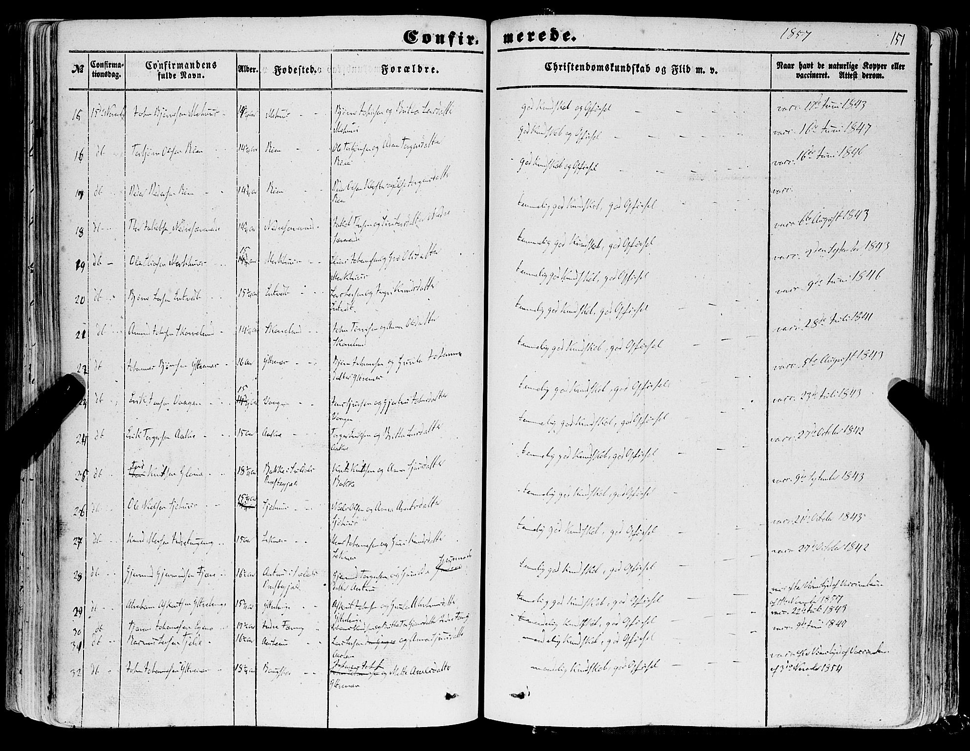 Skånevik sokneprestembete, SAB/A-77801/H/Haa: Parish register (official) no. A 5I, 1848-1869, p. 151