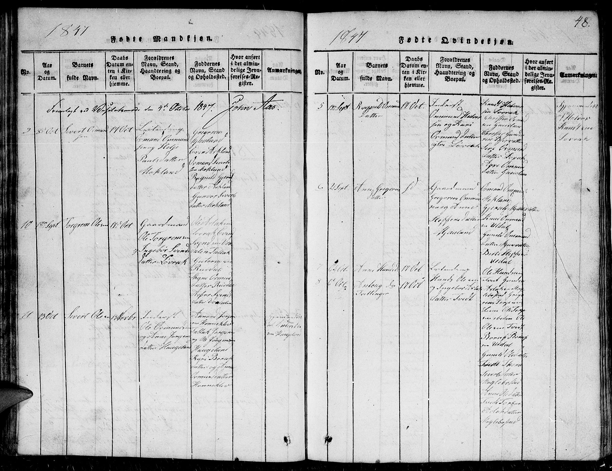 Herefoss sokneprestkontor, SAK/1111-0019/F/Fb/Fbc/L0001: Parish register (copy) no. B 1, 1816-1866, p. 48