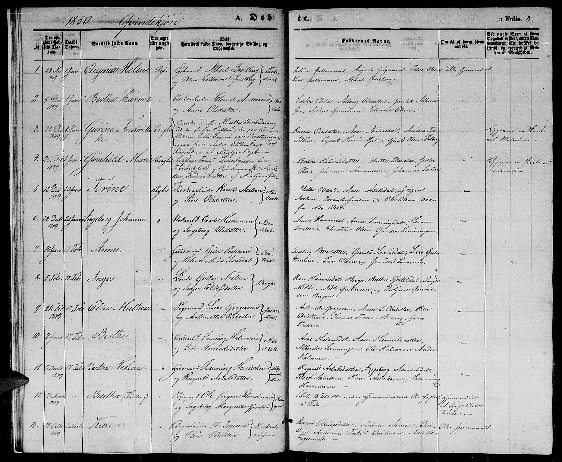 Holt sokneprestkontor, AV/SAK-1111-0021/F/Fb/L0007: Parish register (copy) no. B 7, 1849-1858, p. 8