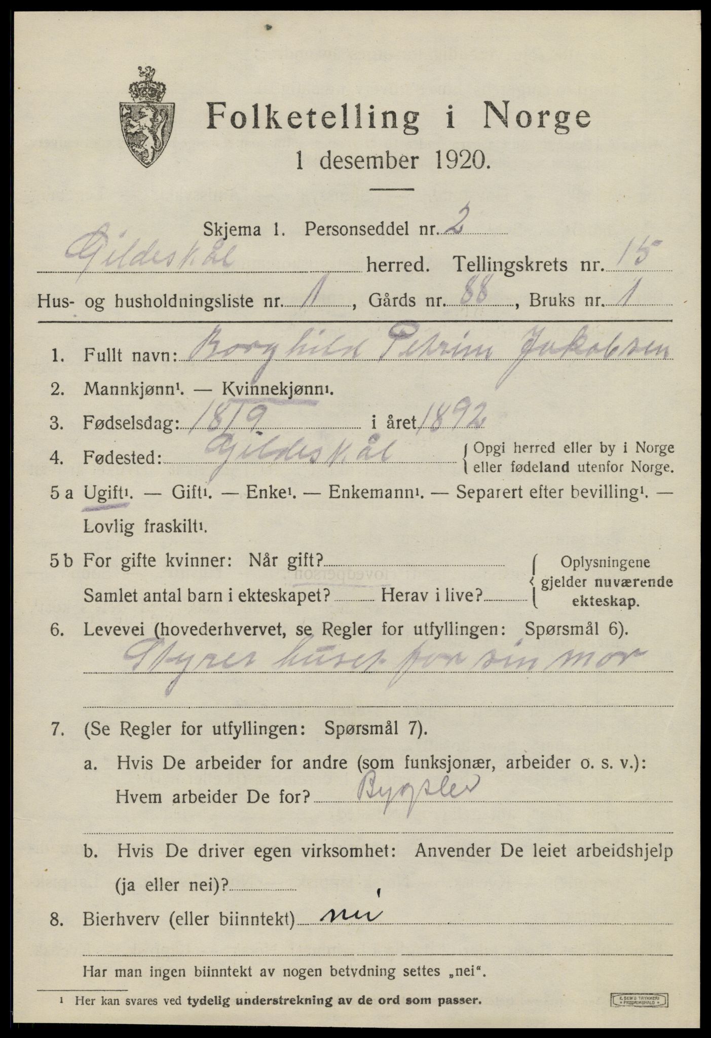 SAT, 1920 census for Gildeskål, 1920, p. 9722