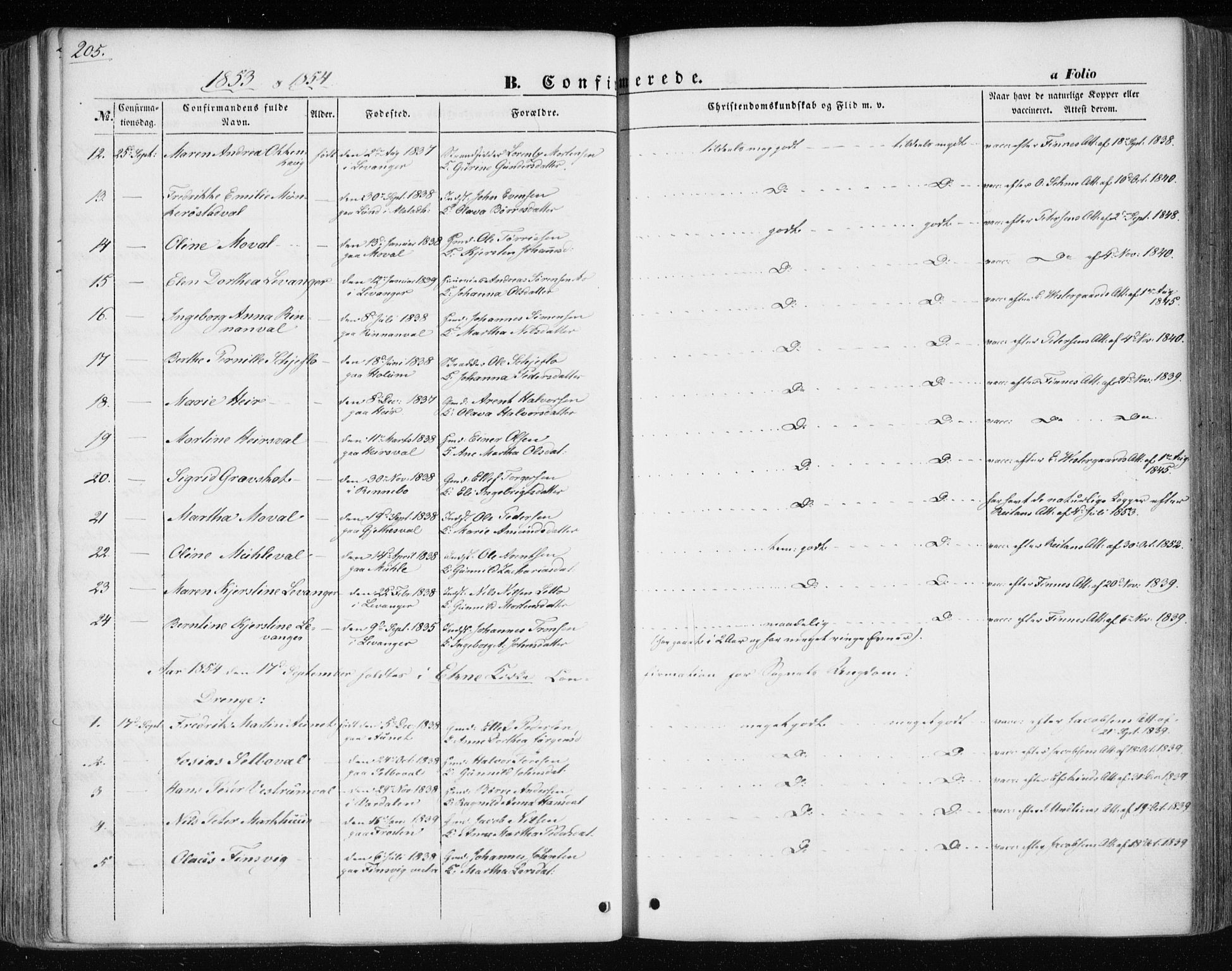 Ministerialprotokoller, klokkerbøker og fødselsregistre - Nord-Trøndelag, SAT/A-1458/717/L0154: Parish register (official) no. 717A07 /1, 1850-1862, p. 205