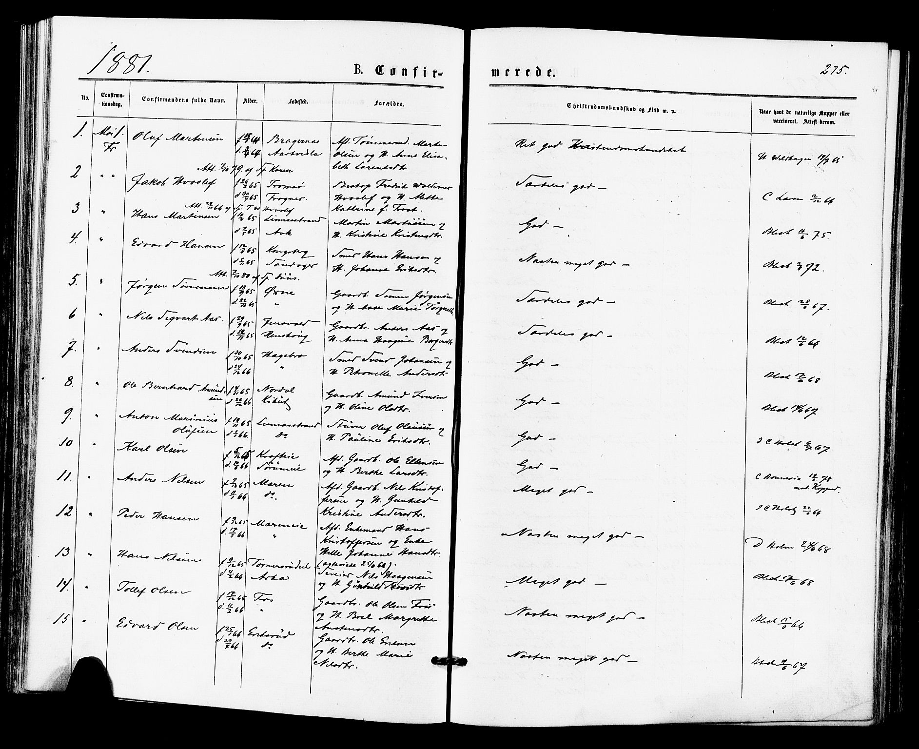 Lier kirkebøker, SAKO/A-230/F/Fa/L0014: Parish register (official) no. I 14, 1875-1882, p. 275