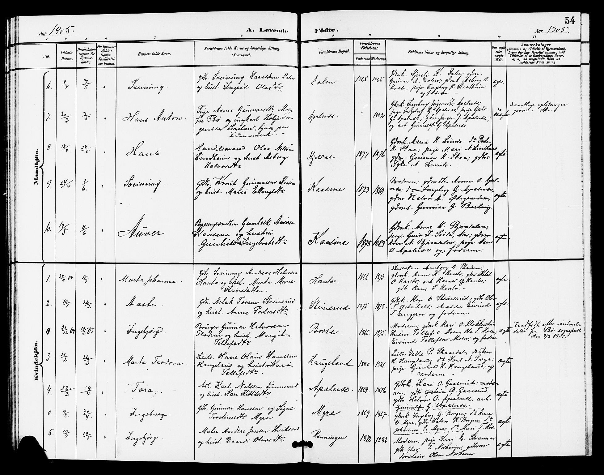 Lunde kirkebøker, SAKO/A-282/G/Ga/L0003: Parish register (copy) no. I 3, 1896-1905, p. 54