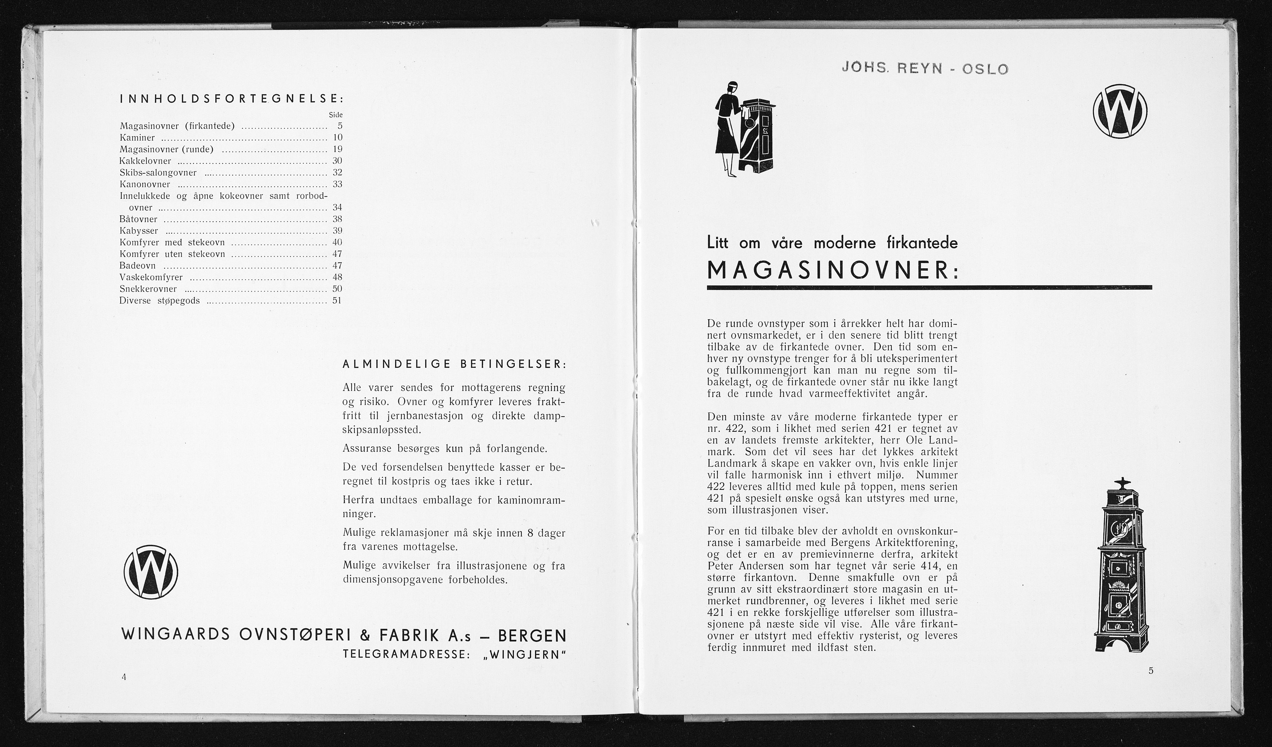 Næs Jernverksmuseets samling av historiske ovnskataloger, NESJ/NJM-006/01/L0034: Wingaards Ovnsøperi & Fabrik AS, Bergen, 1936, 1936