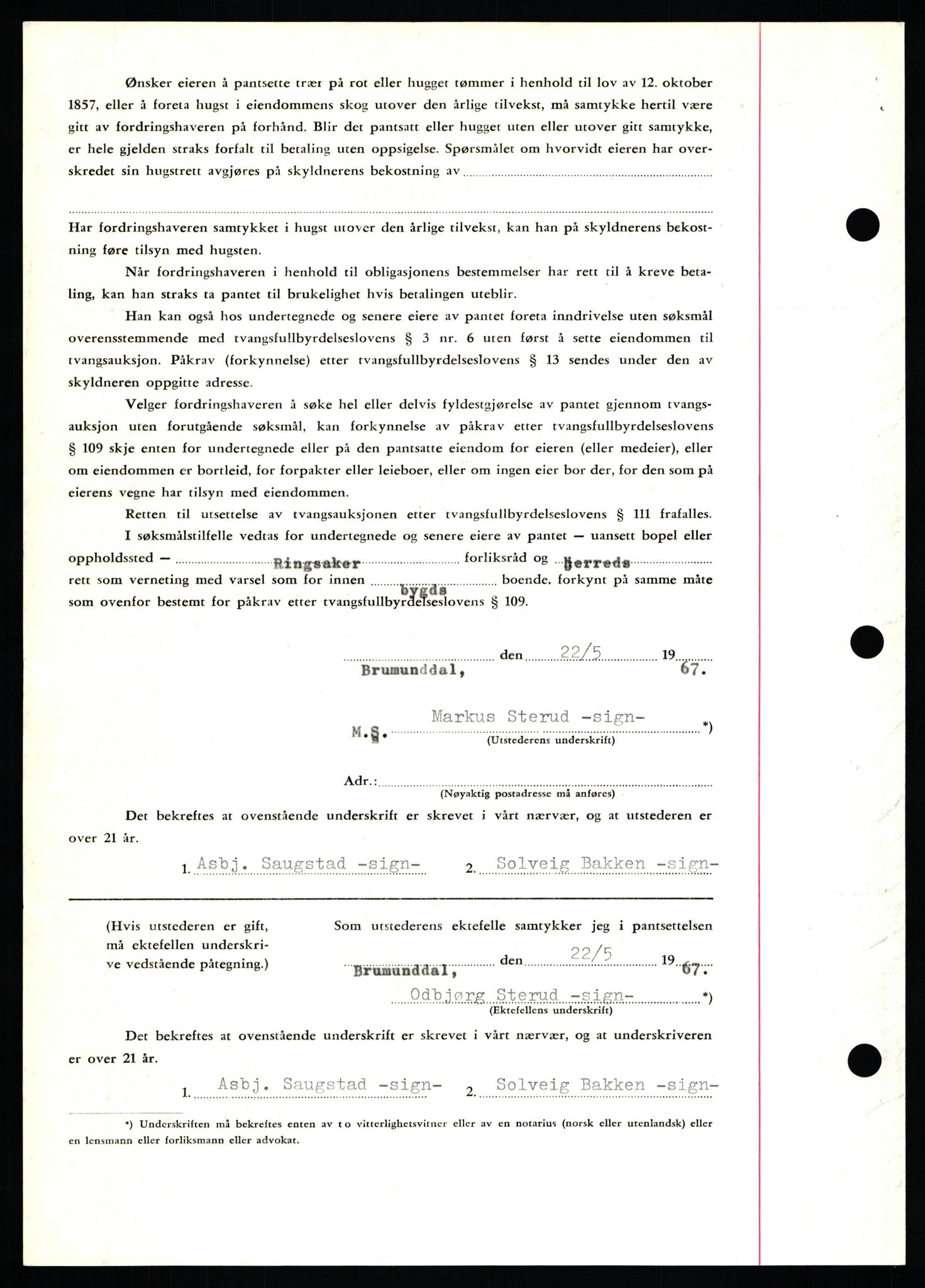 Nord-Hedmark sorenskriveri, SAH/TING-012/H/Hb/Hbf/L0071: Mortgage book no. B71, 1967-1967, Diary no: : 2867/1967