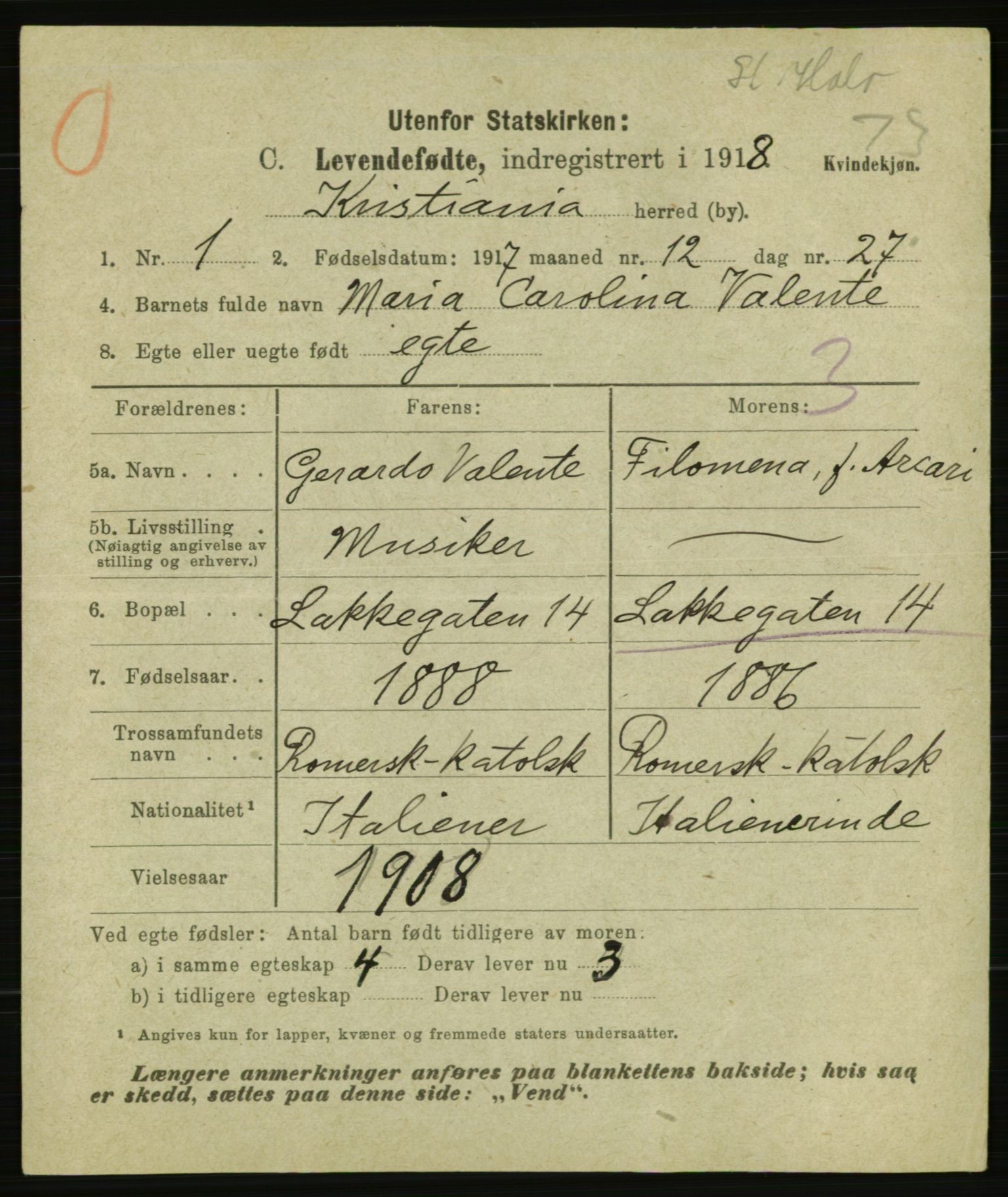 Statistisk sentralbyrå, Sosiodemografiske emner, Befolkning, AV/RA-S-2228/E/L0015: Fødte, gifte, døde dissentere., 1917, p. 3595