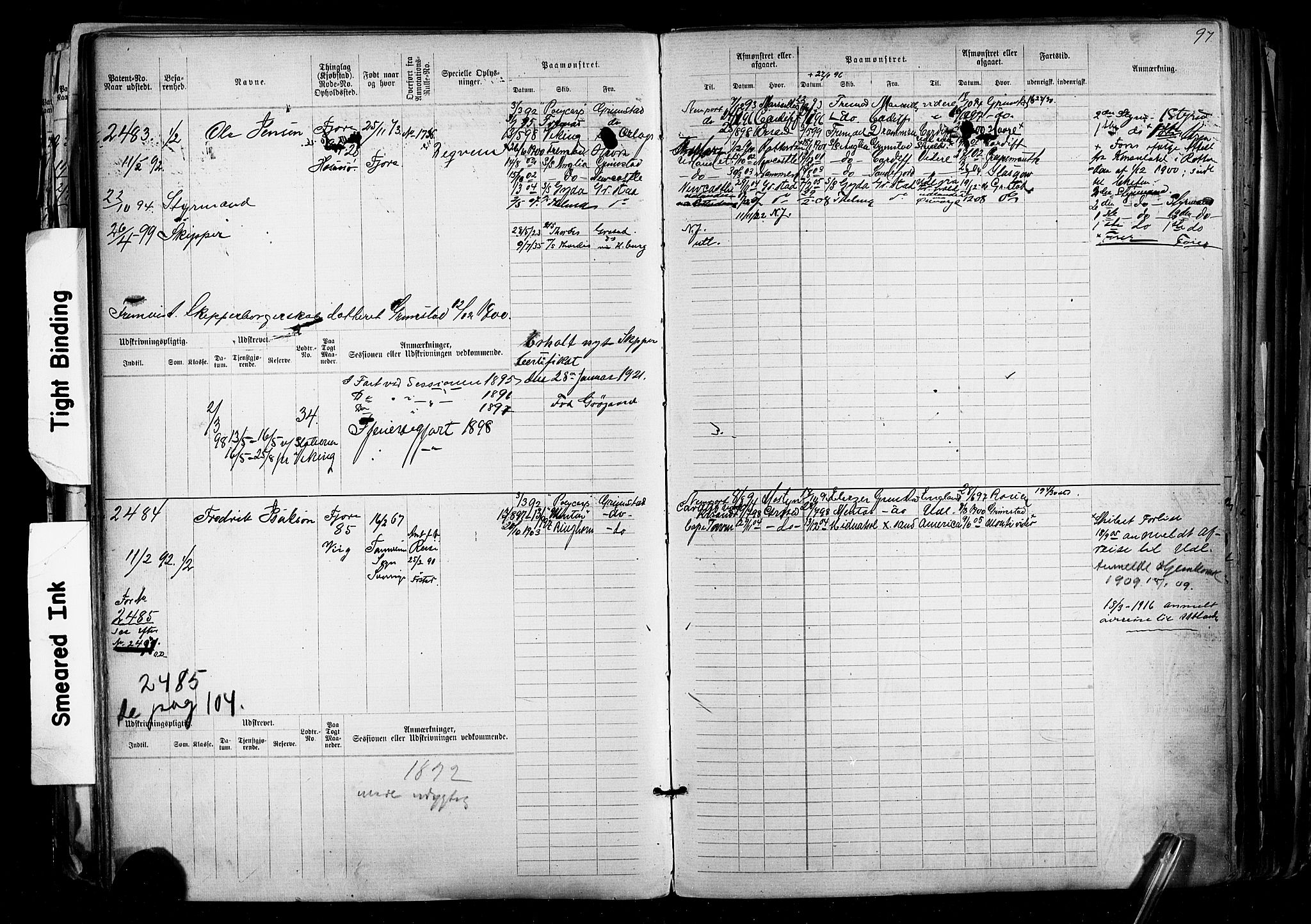 Grimstad mønstringskrets, AV/SAK-2031-0013/F/Fb/L0012: Hovedrulle nr 2291-3051, V-25, 1889-1900, p. 107