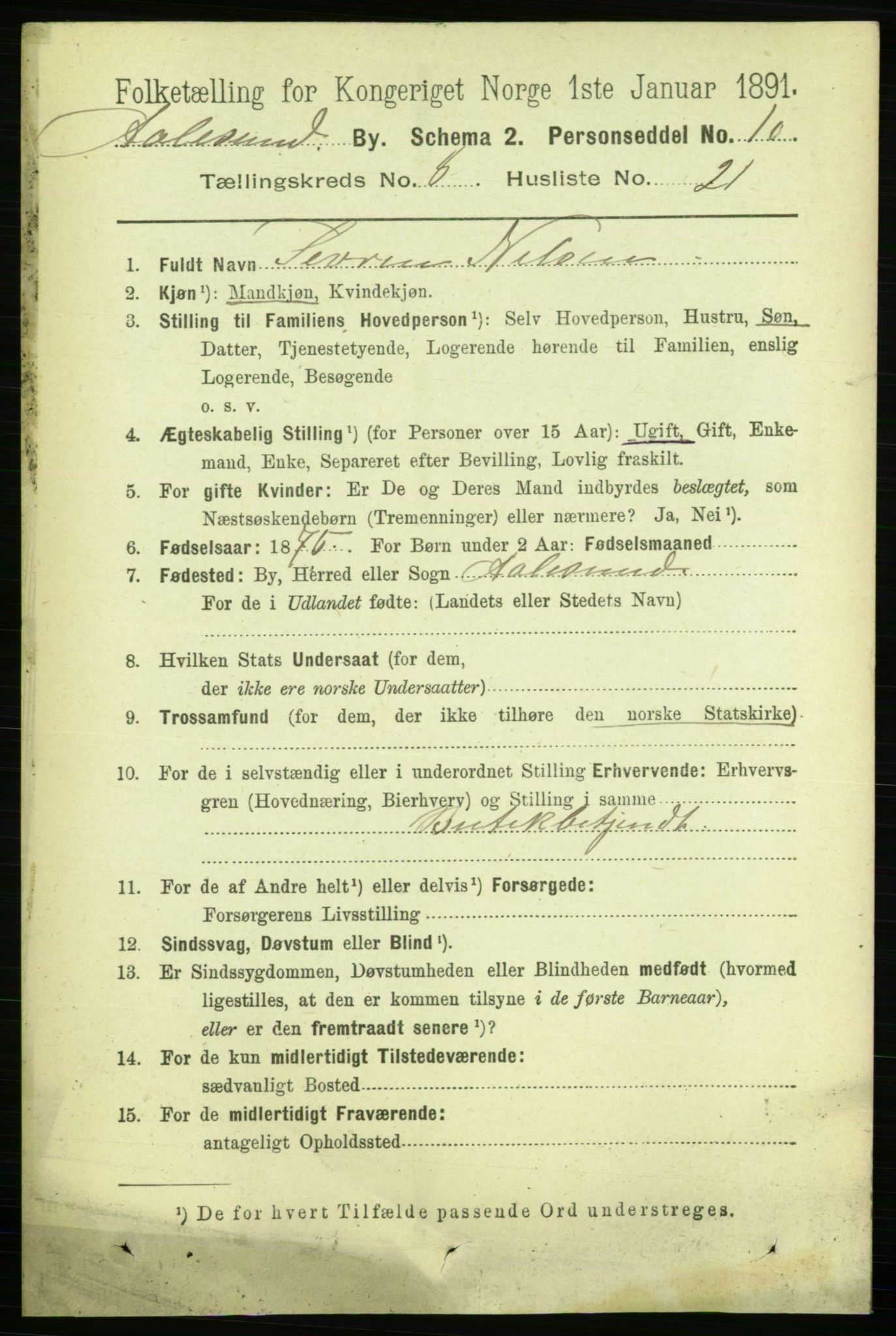 RA, 1891 census for 1501 Ålesund, 1891, p. 6002