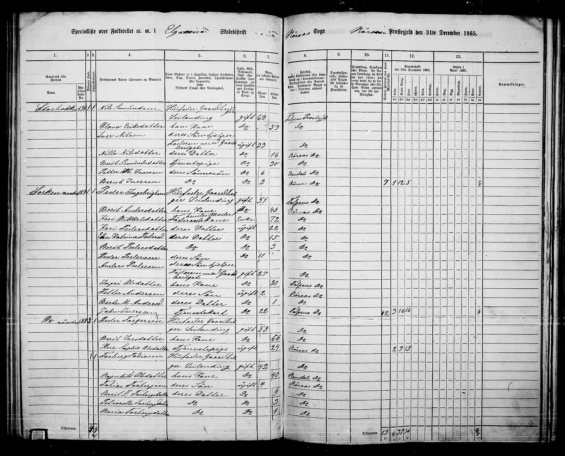 RA, 1865 census for Tolga, 1865, p. 129
