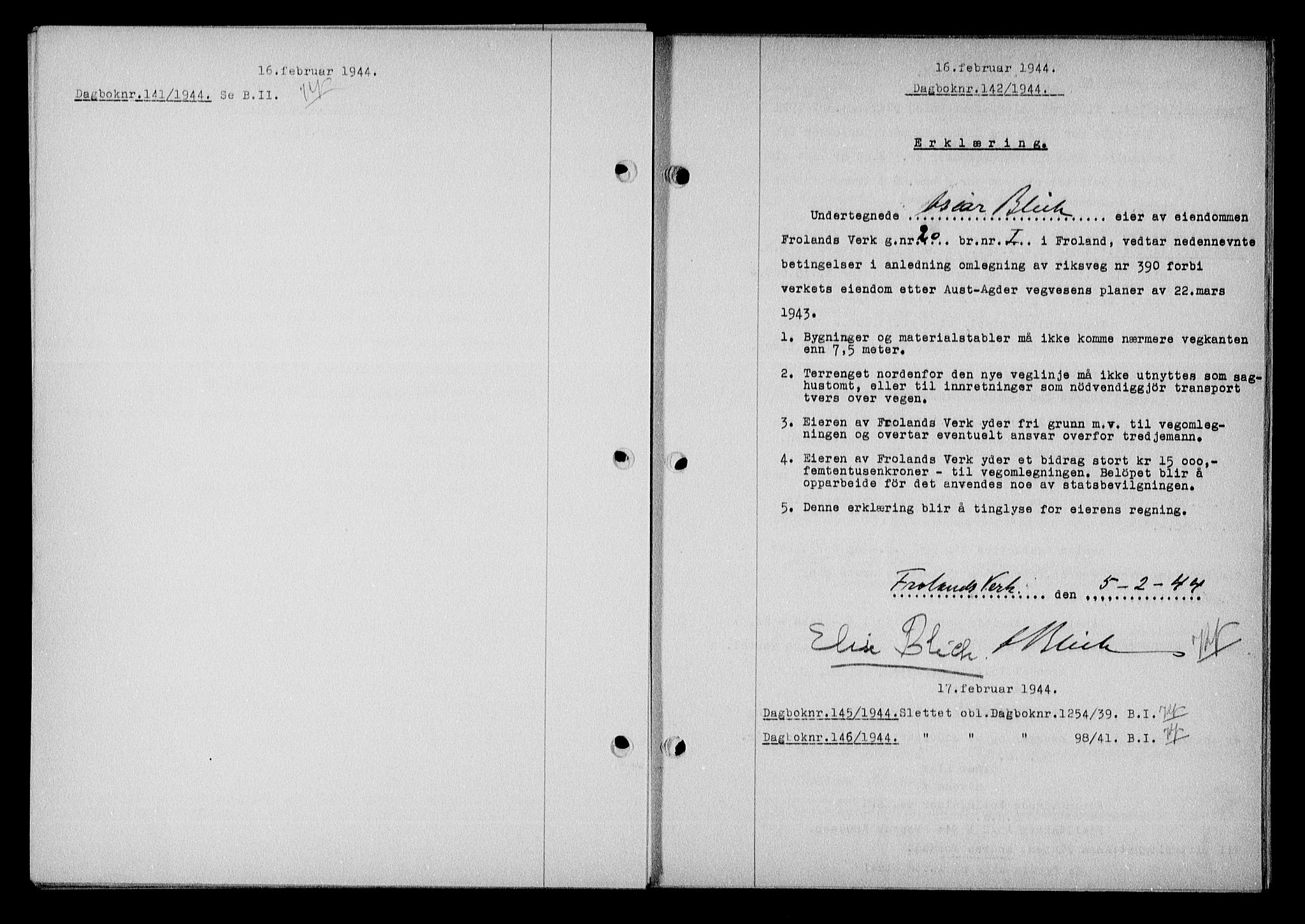 Nedenes sorenskriveri, SAK/1221-0006/G/Gb/Gba/L0051: Mortgage book no. A-V, 1943-1944, Diary no: : 141/1944