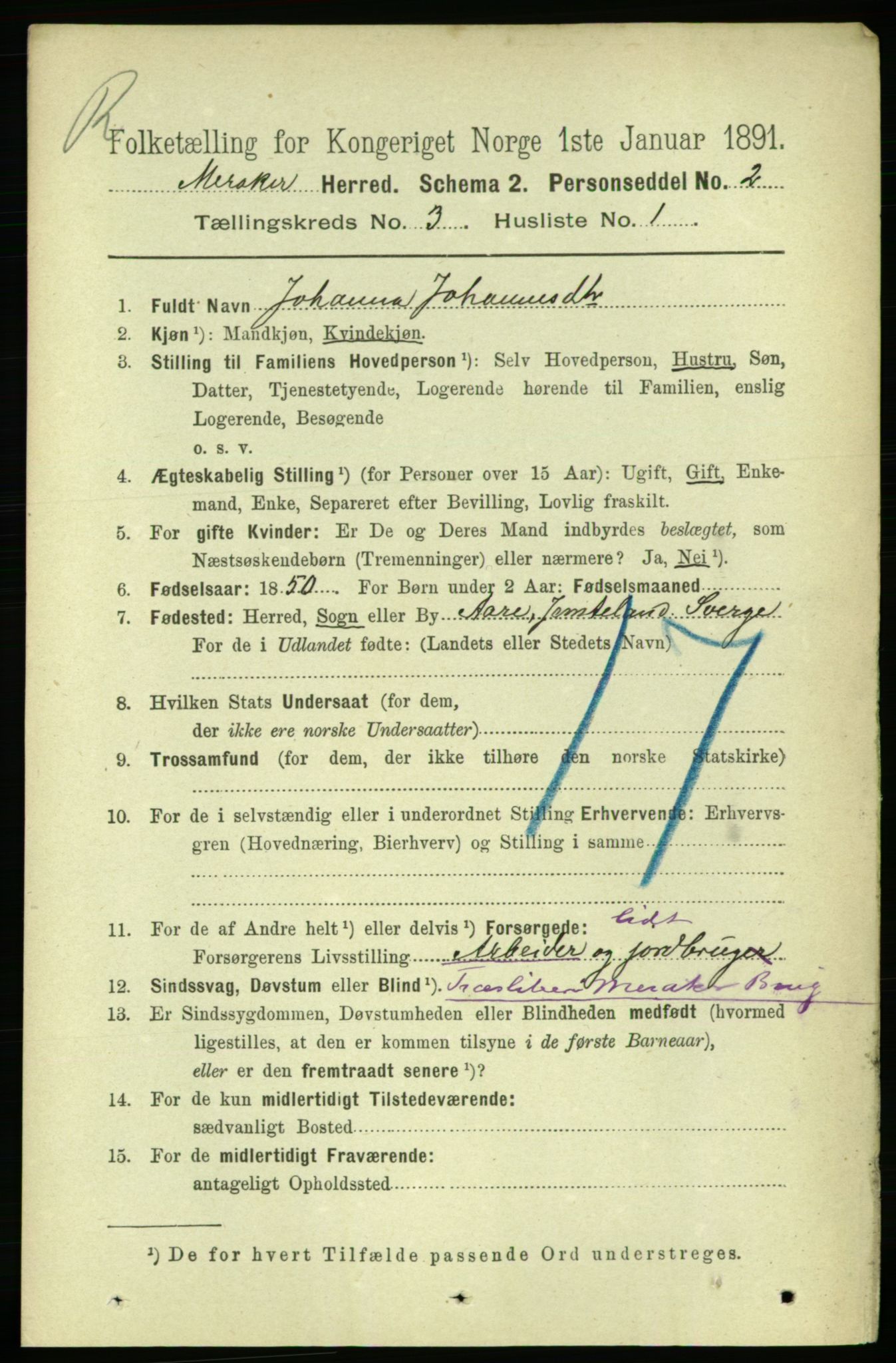 RA, 1891 census for 1711 Meråker, 1891, p. 1124