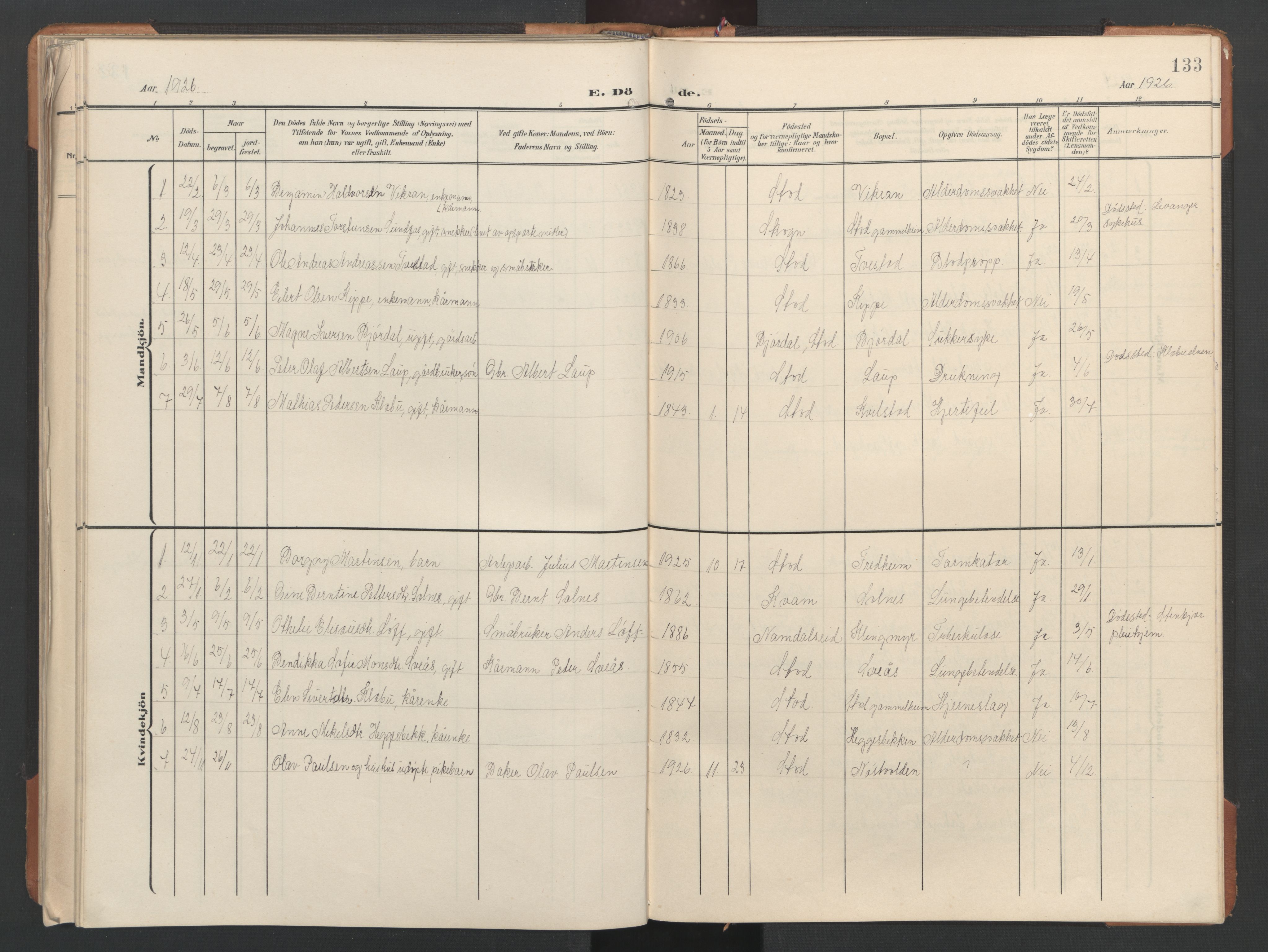 Ministerialprotokoller, klokkerbøker og fødselsregistre - Nord-Trøndelag, SAT/A-1458/746/L0455: Parish register (copy) no. 746C01, 1908-1933, p. 133