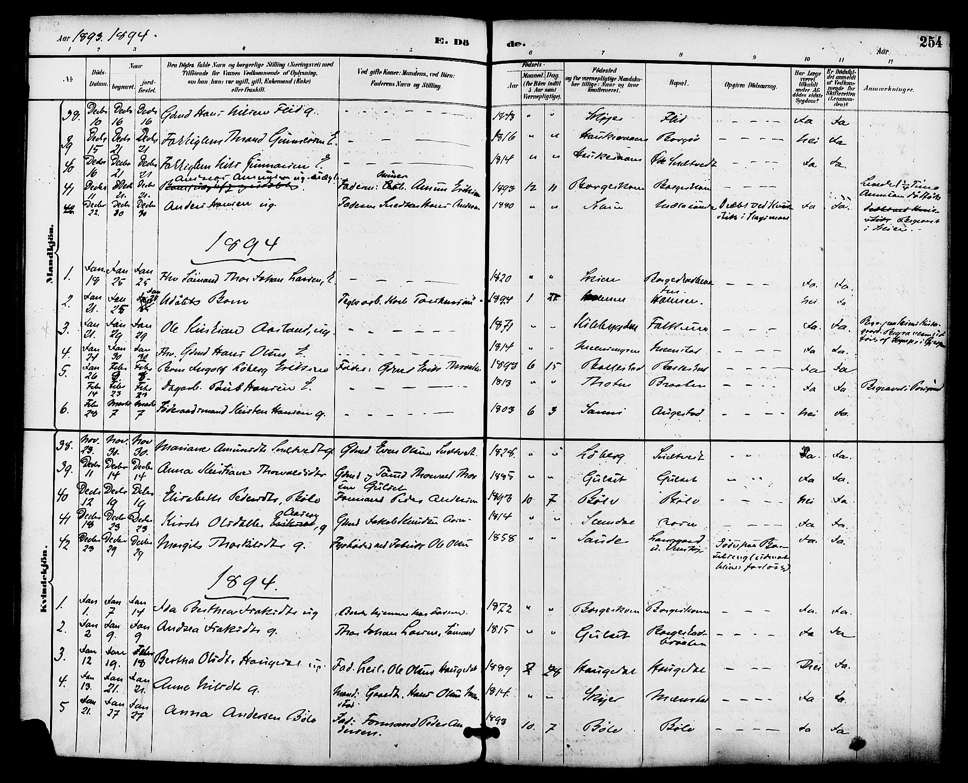 Gjerpen kirkebøker, SAKO/A-265/F/Fa/L0010: Parish register (official) no. I 10, 1886-1895, p. 254