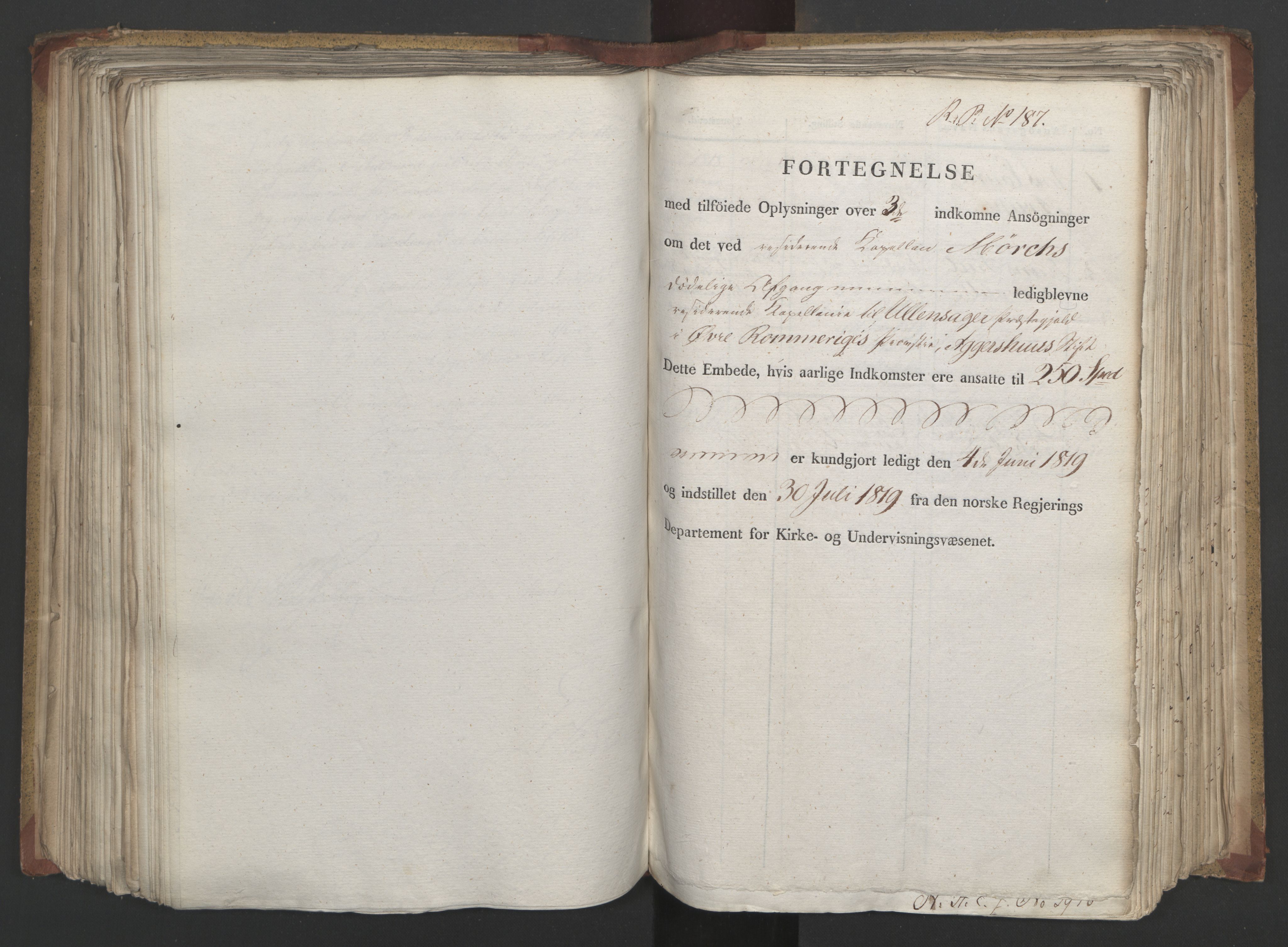 Statsrådsavdelingen i Stockholm, RA/S-1003/D/Da/L0019: Regjeringsinnstillinger nr. 3856-4052, 1819, p. 257