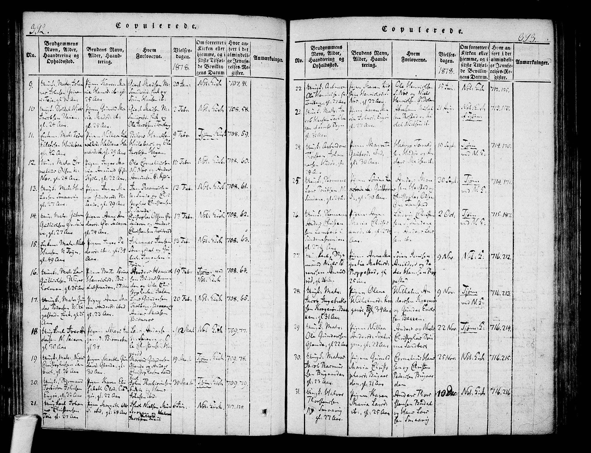 Nøtterøy kirkebøker, AV/SAKO-A-354/F/Fa/L0004: Parish register (official) no. I 4, 1814-1838, p. 392-393