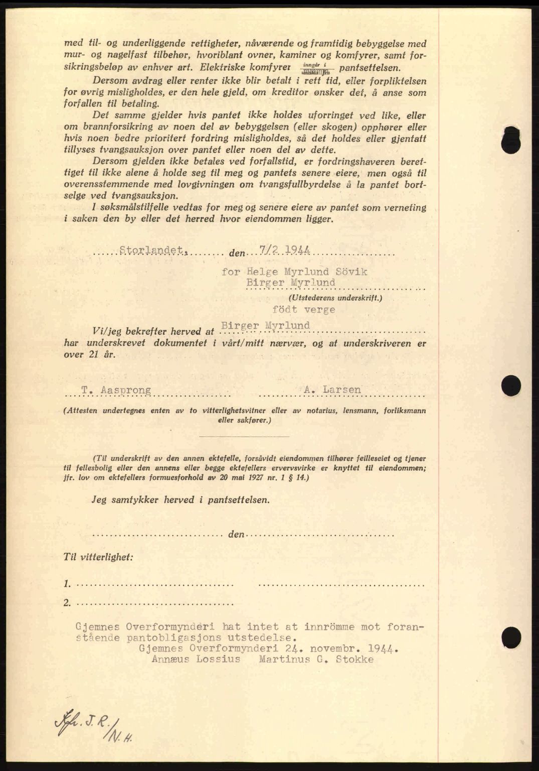 Nordmøre sorenskriveri, AV/SAT-A-4132/1/2/2Ca: Mortgage book no. B92, 1944-1945, Diary no: : 2158/1944